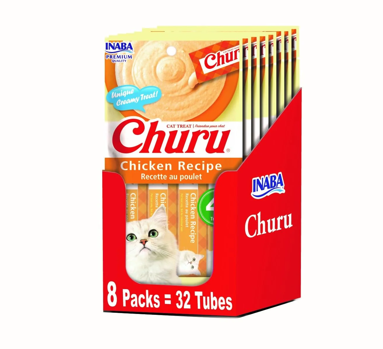 Organic INABA Churu Chicken Lickable Purée Cat Treats – 32 Tubes 8-Pack Modern