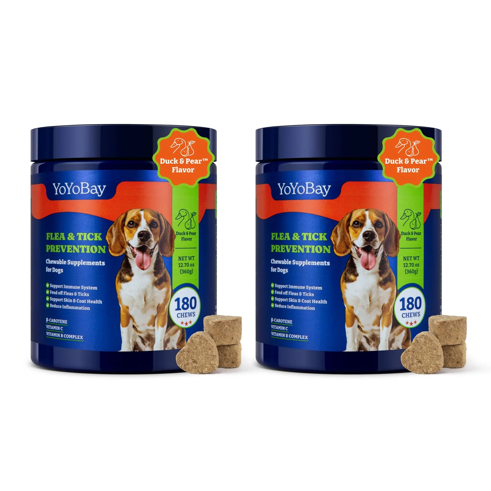 Exclusive YoYoBay Flea Tick Prevention Chews for Dogs – Duck Pear Flavor 2 Pack Safe