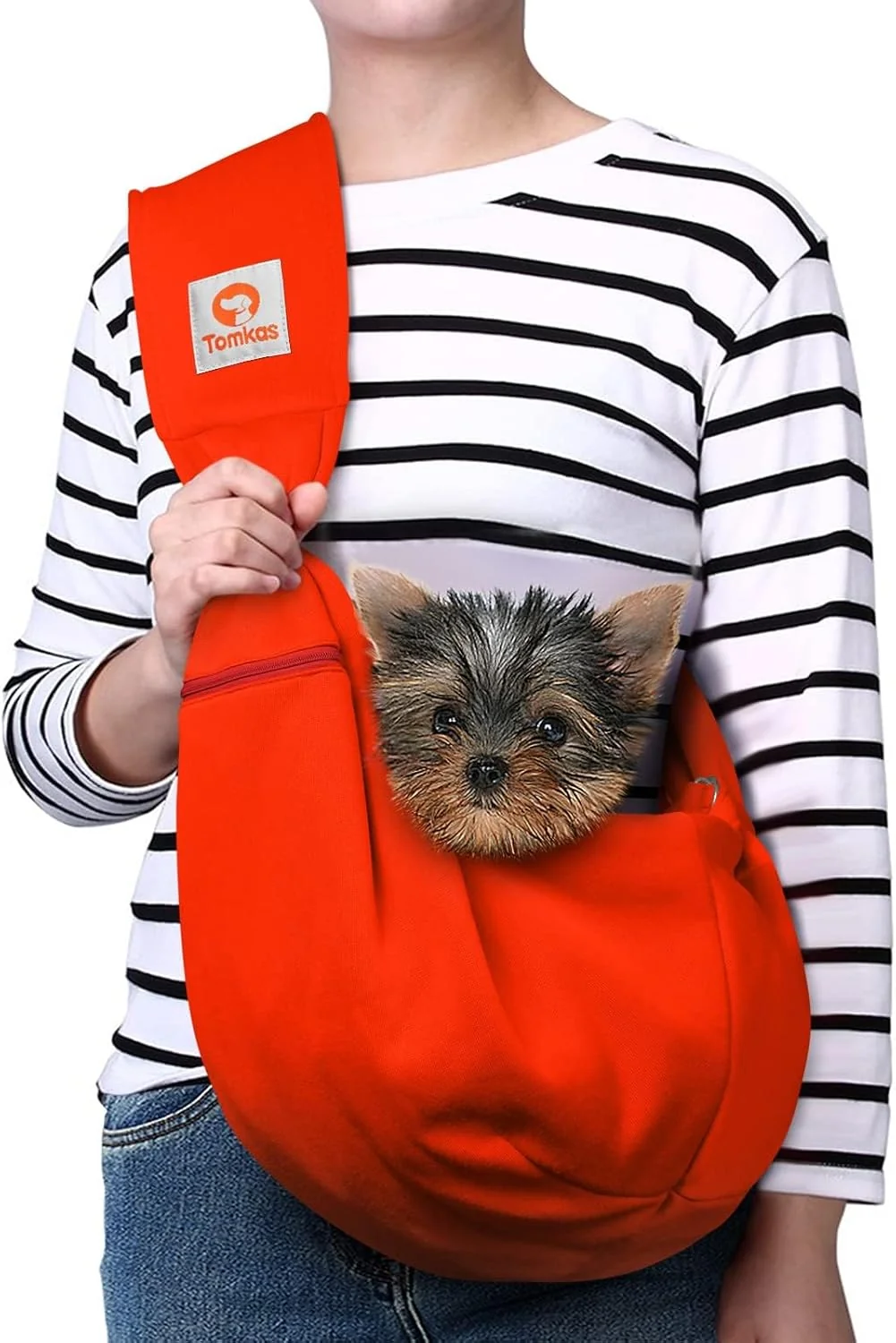 Next-Generation Tomkas Small Dog Sling Carrier - Zipper Pocket Classic Strap - for 3-10 lbs Pets Red Expertly Made