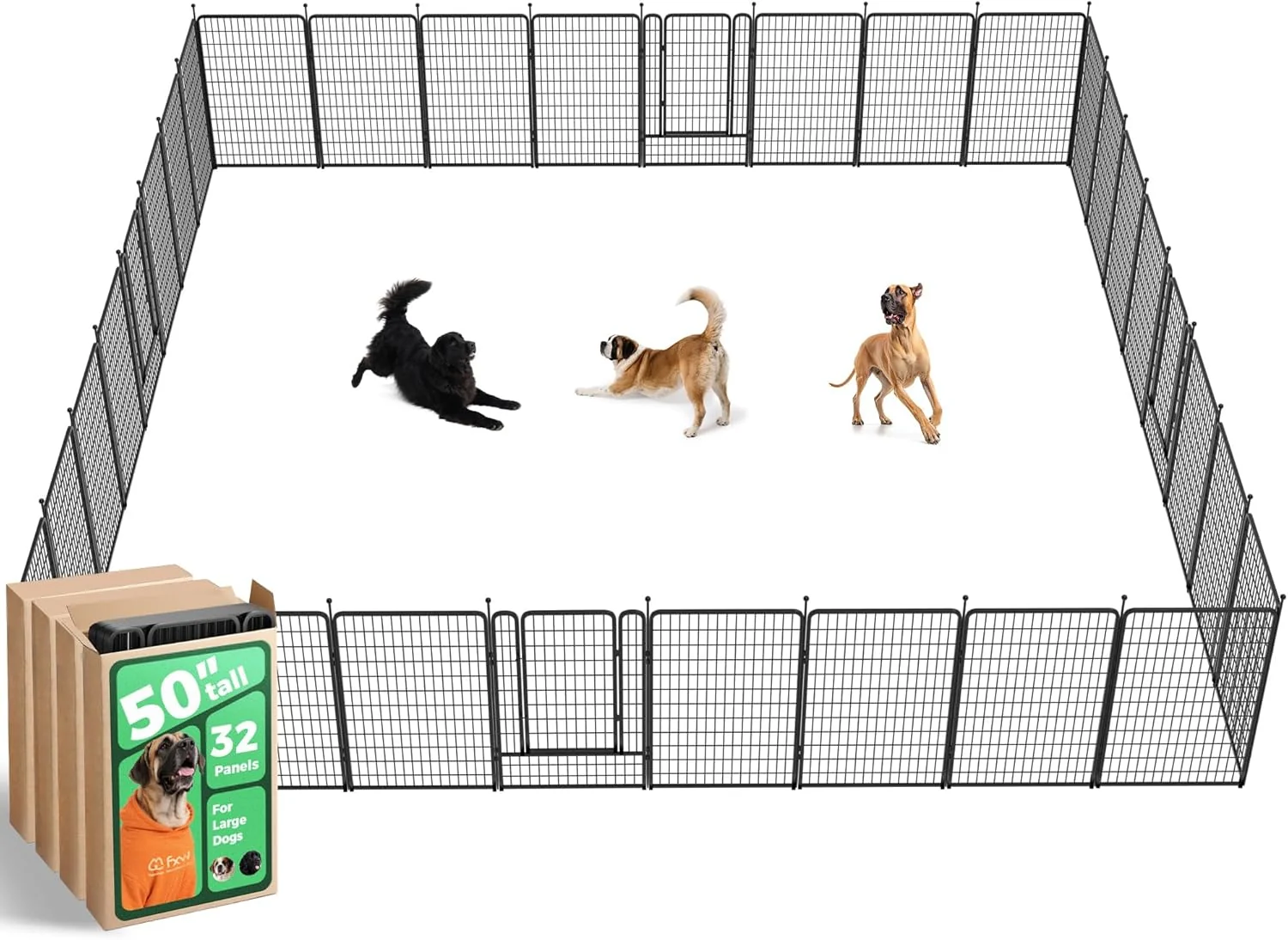 Elite FXW Rollick Unleashed Dog Playpen for Indoor Yard RV Camping 50 inch 32 Panels for Large Dogs Black│Patented Classic