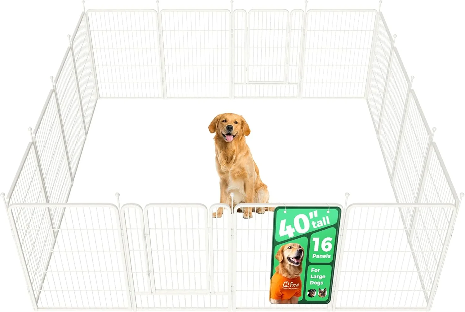 Superior FXW Rollick Unleashed Dog Playpen for Indoor Yard RV Camping 40 inch 16 Panels for Medium and Large Dogs White│Patented Reusable