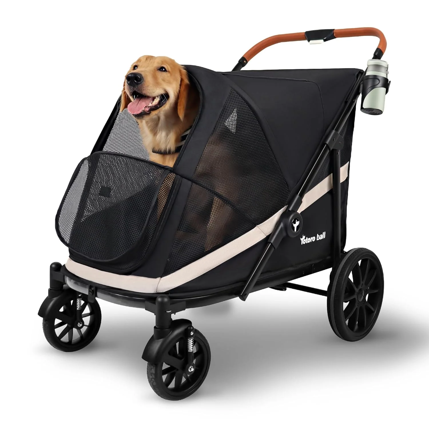 Lightweight Dog Stroller for Large Dogs One-Click Folding 4 Wheel Foldable Dog Stroller for 2 Dogs with Storage Pocket Suitable for Pets Up to 110LBS Black Large Sophisticated