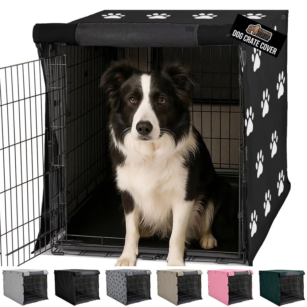Original GORILLA GRIP Dog Crate Cover for 36 inch Amazon Basics Crate — Privacy Den Breathable Mesh Black Paw Carefully Designed