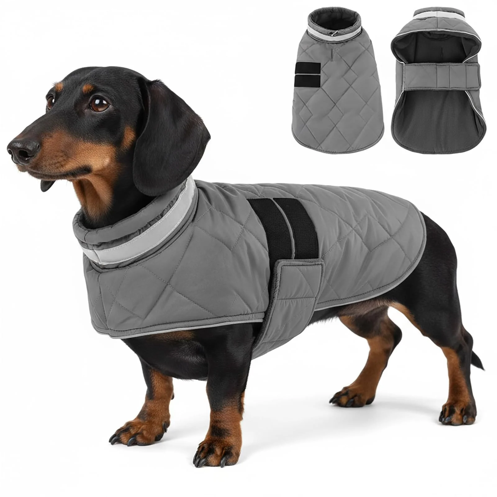 Fine KAMA BRIDAL Dog Winter Coat – Warm Padded Vest Windproof Water-Resistant Grey S Classic