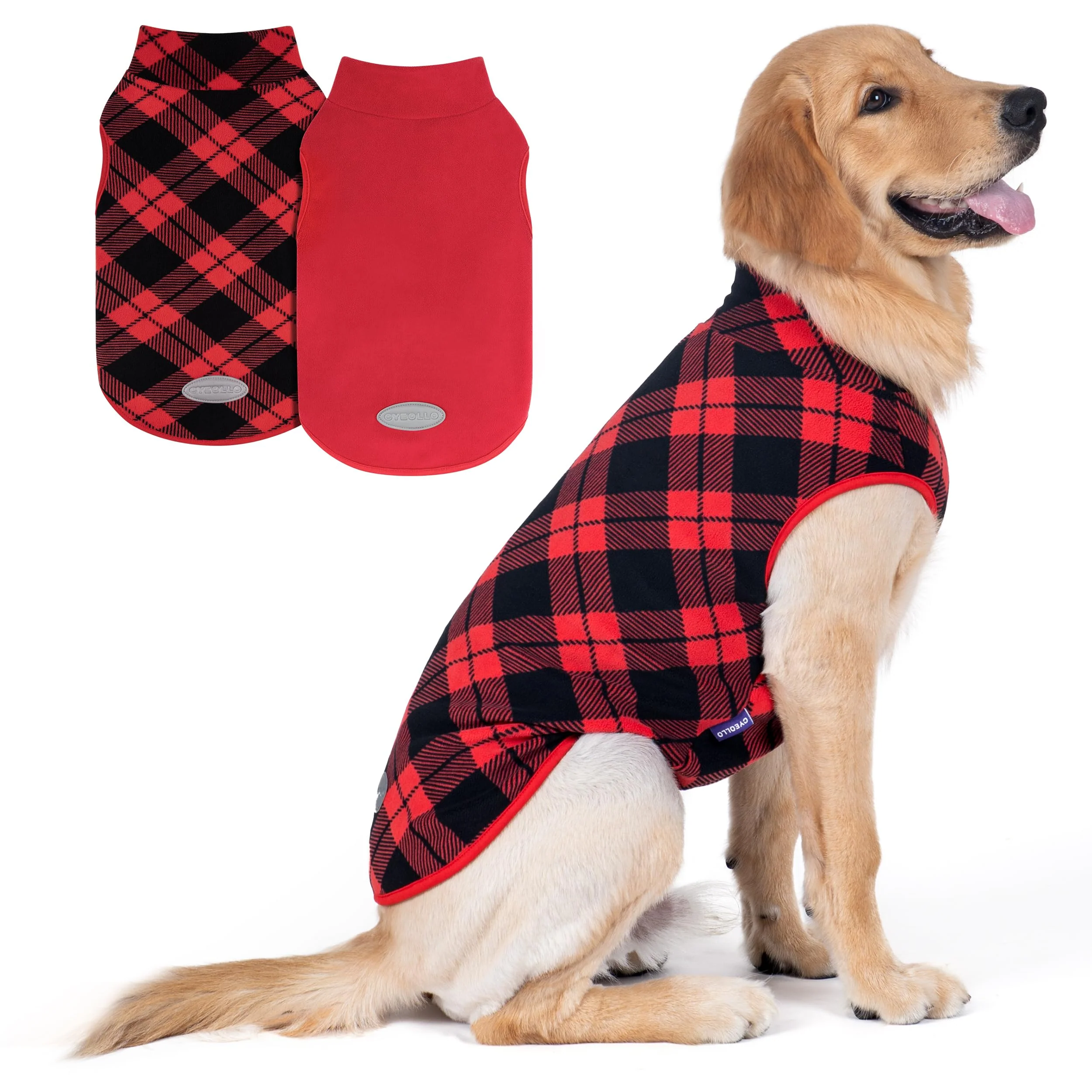 Professional cyeollo 2 Pack 2XL Dog Sweater - Warm Fleece Vest for Medium to Large Dogs Reflective Stretchy Red Buffalo Plaid Enhanced