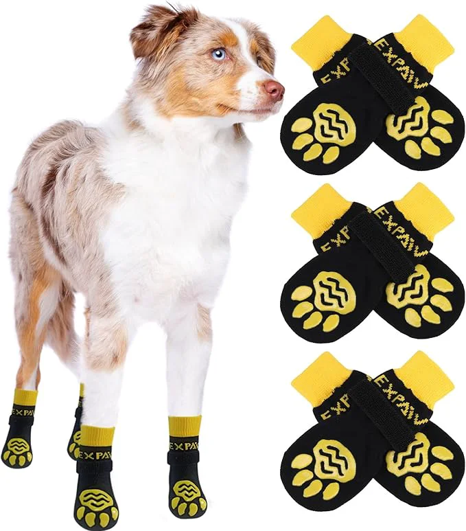 Smart EXPAWLORER 6PCS Anti-Slip Dog Socks to Prevent Licking Paws Dog Shoes for Hot Pavement Paw Protector Traction Control on Hardwood Floor Dog Booties for Puppy Small Medium Large Senior DogsAbout ThisOverview Classic