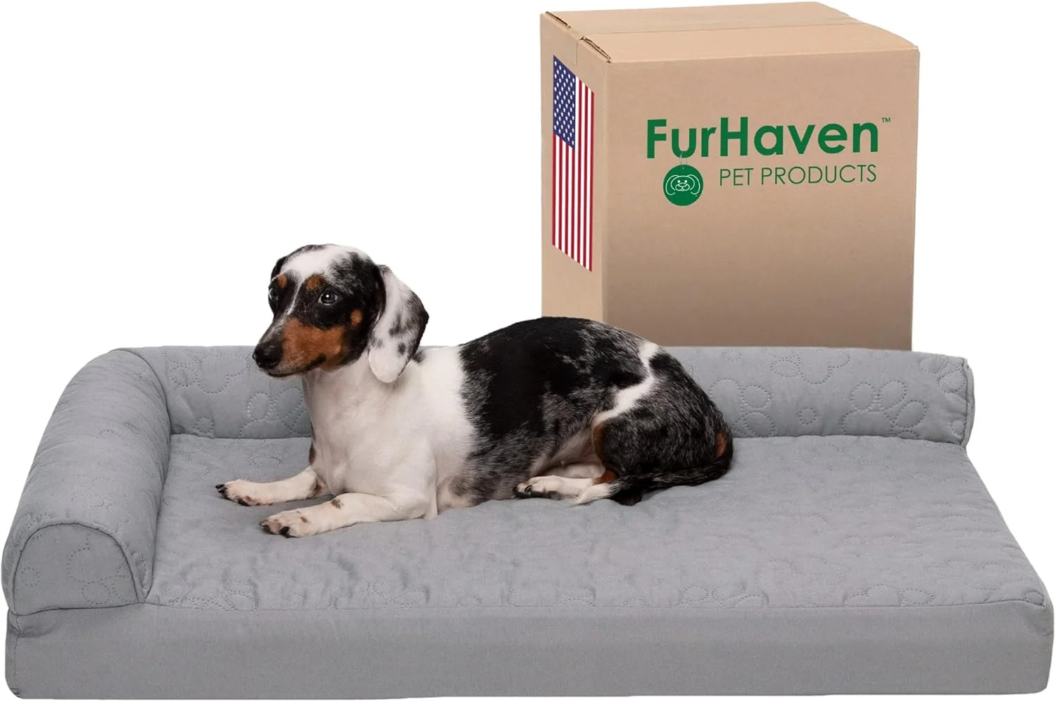 Easy-to-Use Furhaven Cooling Gel Dog Bed for Medium Small Dogs w Removable Bolsters Washable Cover For Dogs Up to 35 lbs - Pinsonic Quilted Paw L Shaped Chaise - Titanium Medium Consistent