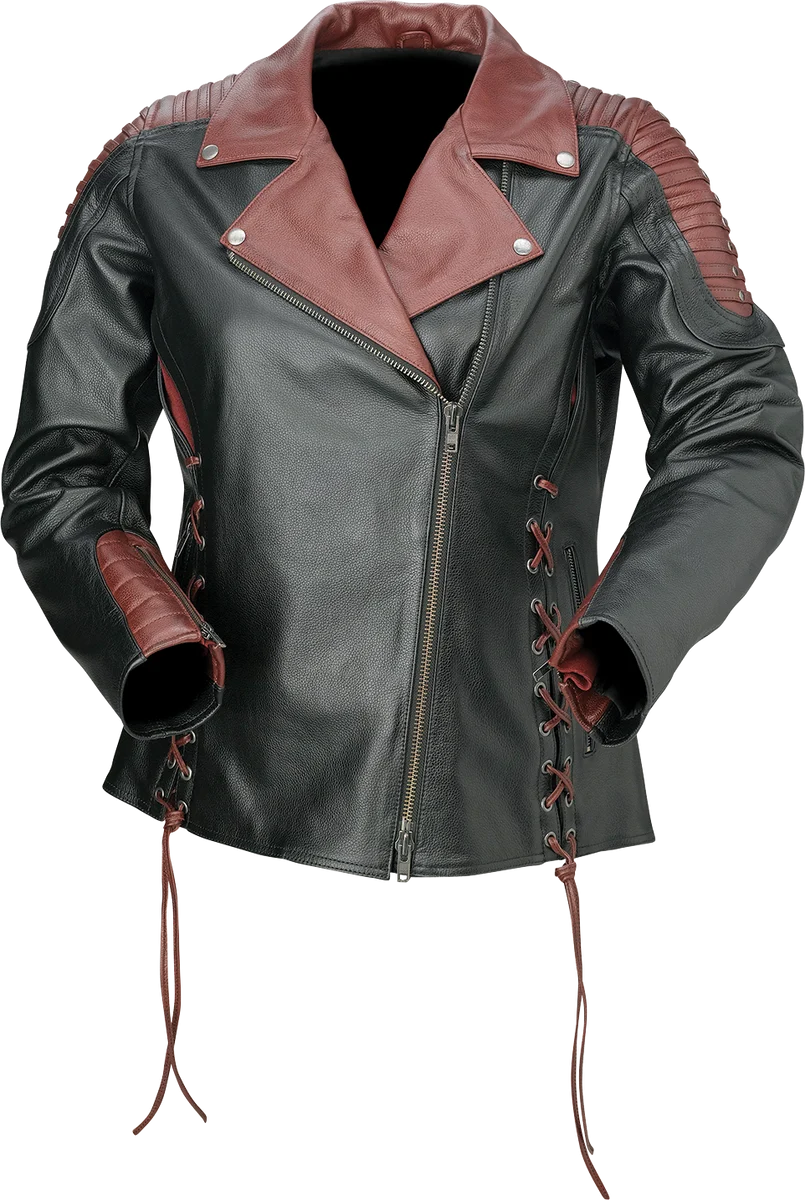 Refined Z1R Women's Combiner Leather Jacket - Black Red - XS 2813-1009 Verified