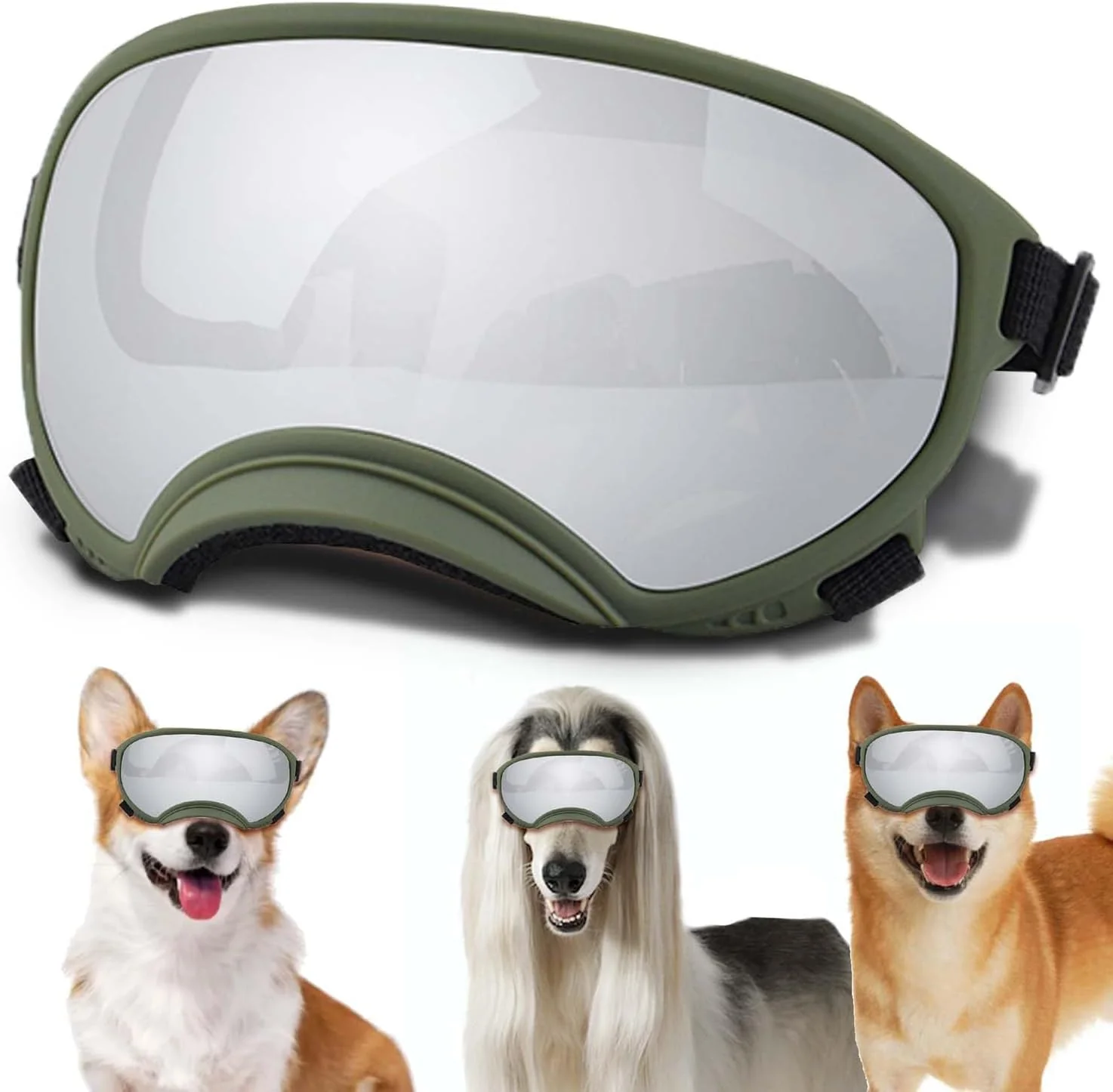 Organic Medium Dog Sunglasses with Adjustable Strap UV Protection Winproof Dog Puppy Sunglasses Suitable for Medium Dog Pet Glasses Dogs Eyes Protection Soft Dog Goggles Secure