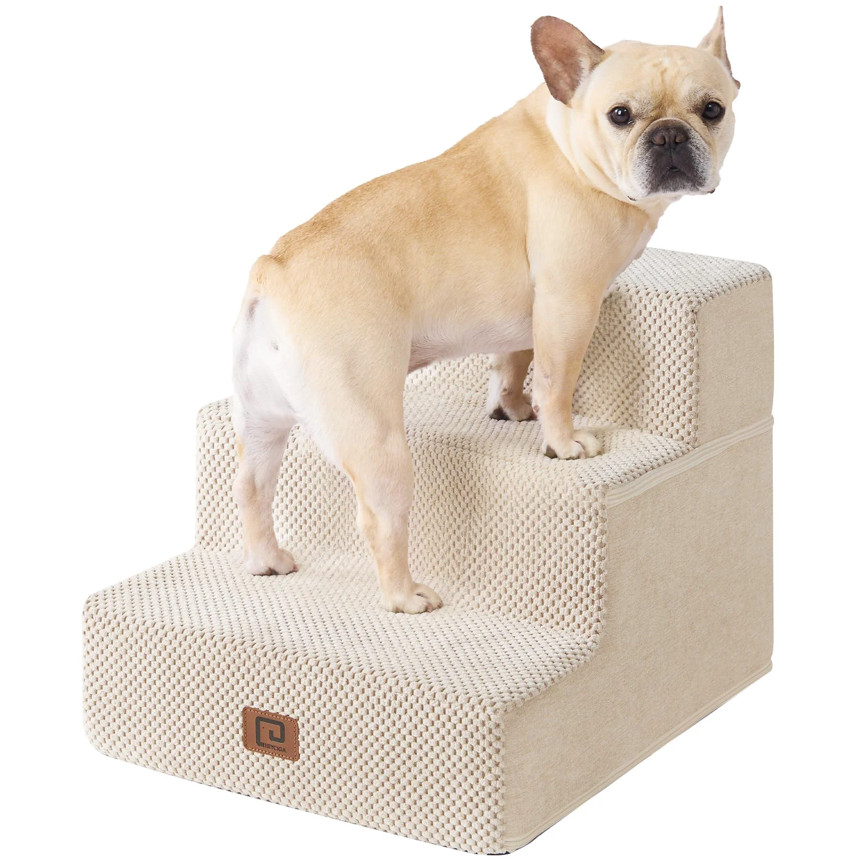 High-Quality EHEYCIGA Dog Stairs – 3-Step 13.5-in H for Couch Bed Beige Non-Slip Indoor Pet Steps Reliable