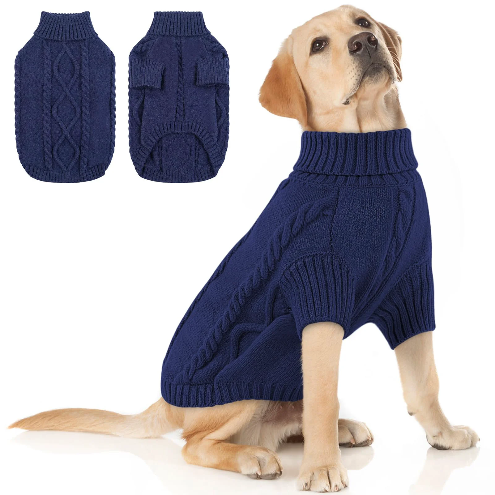Luxury Queenmore XXL Dog Sweater for Large Breeds Thick Knit Turtleneck in Dark Navy 2XL Fine Crafted