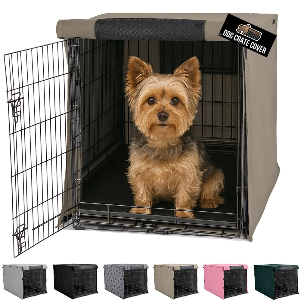 Comfortable GORILLA GRIP Dog Crate Cover for 24-inch Amazon Basics Crate Taupe Convenient