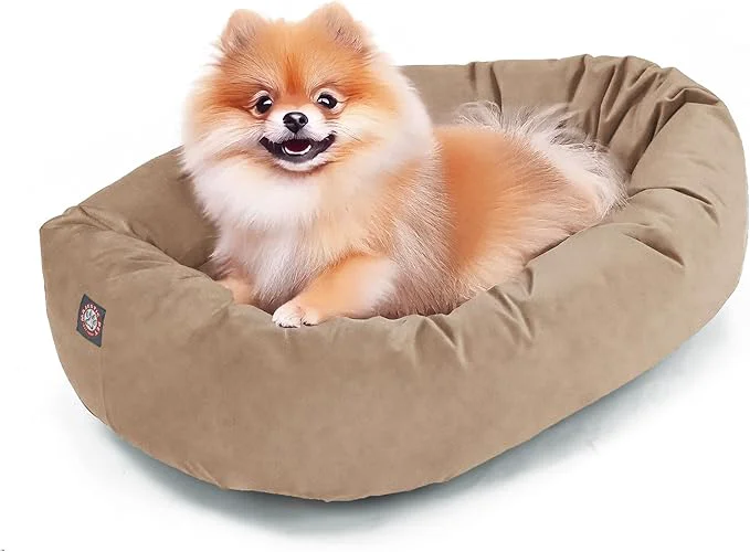 Premium Majestic Pet 24 Inch Suede Shredded Memory Foam Mix Calming Small Dog Bed Washable 24 x 19 x 7 Inch - Cozy Soft Round Donut Dog Bed with Spine for Head Support - Pet Bed StoneAbout ThisOverview Proven