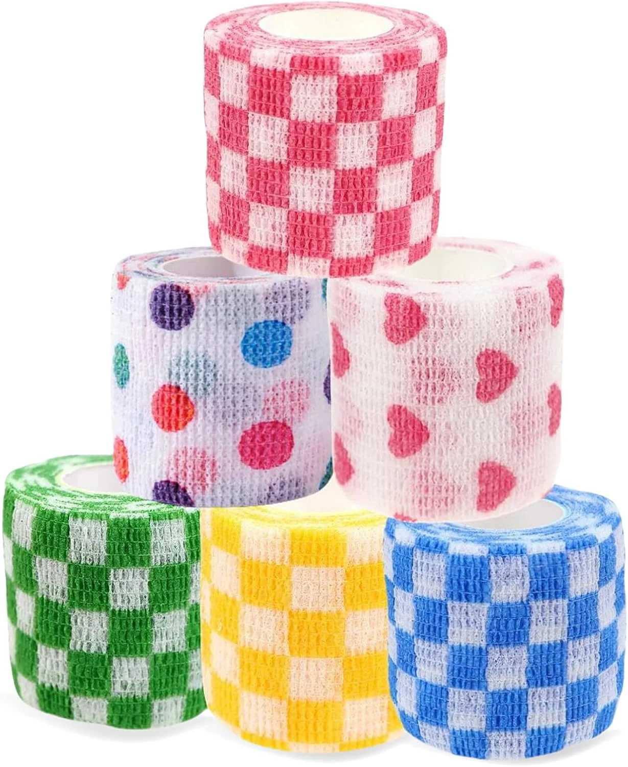 Premium Material Pet Bandage 6 Rolls Adhesive Bandage Self Adhesive Bandage First Aid Adhesive Gauze for Horses Dogs Cats Birds Animals Checkered 2 Inch Pack of 6 Advanced