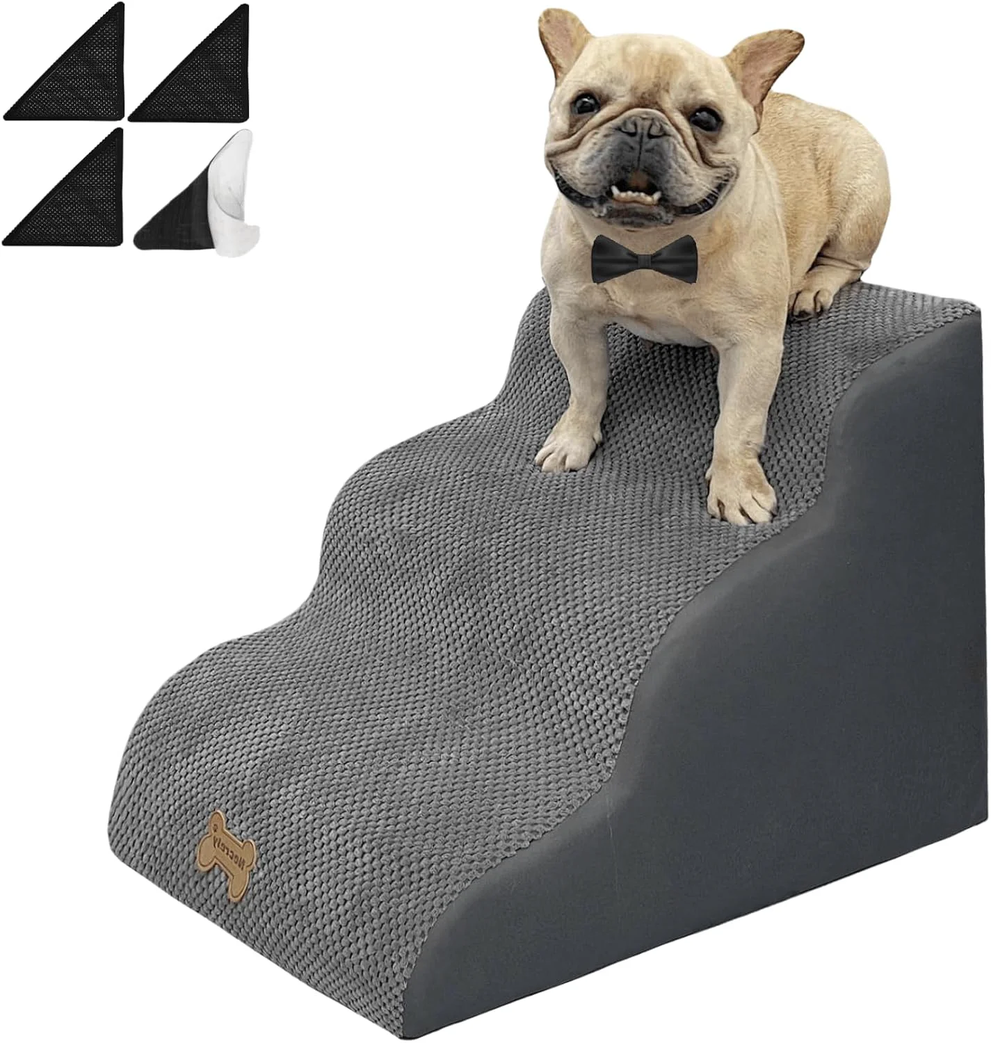 Sustainable 3-Step Dog Stairs for High Beds Couches Multi-Step Non-Slip Pet Steps with Balanced Ramp Indoor 2 3 4 5 Step Stairs for Small to Large Dogs and Cats Non-Slip Stickers 30D Grey Luxury