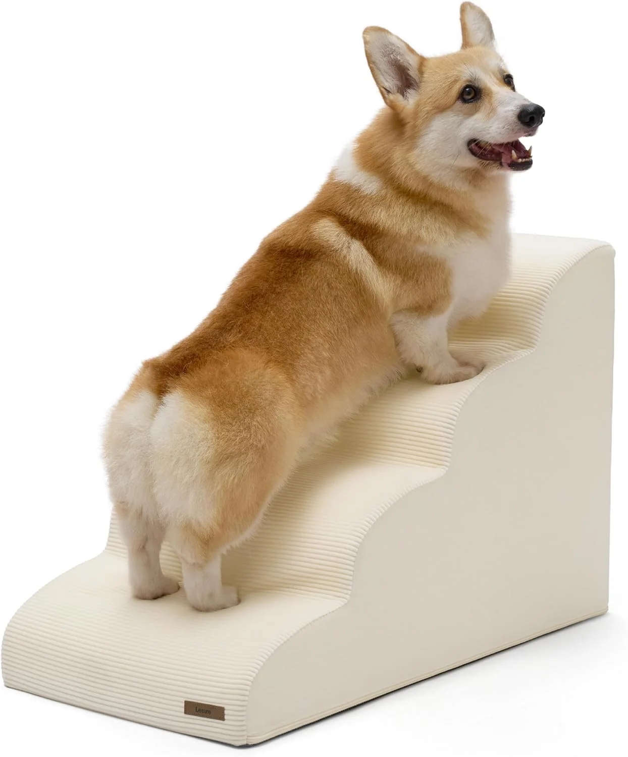 Expertly Made LE SURE Dog Stairs for Large Dogs Pet Steps Ramp for High Bed and Couch with CertiPUR-US Foam with Non-Slip Bottom Beige 4 Steps Crafted