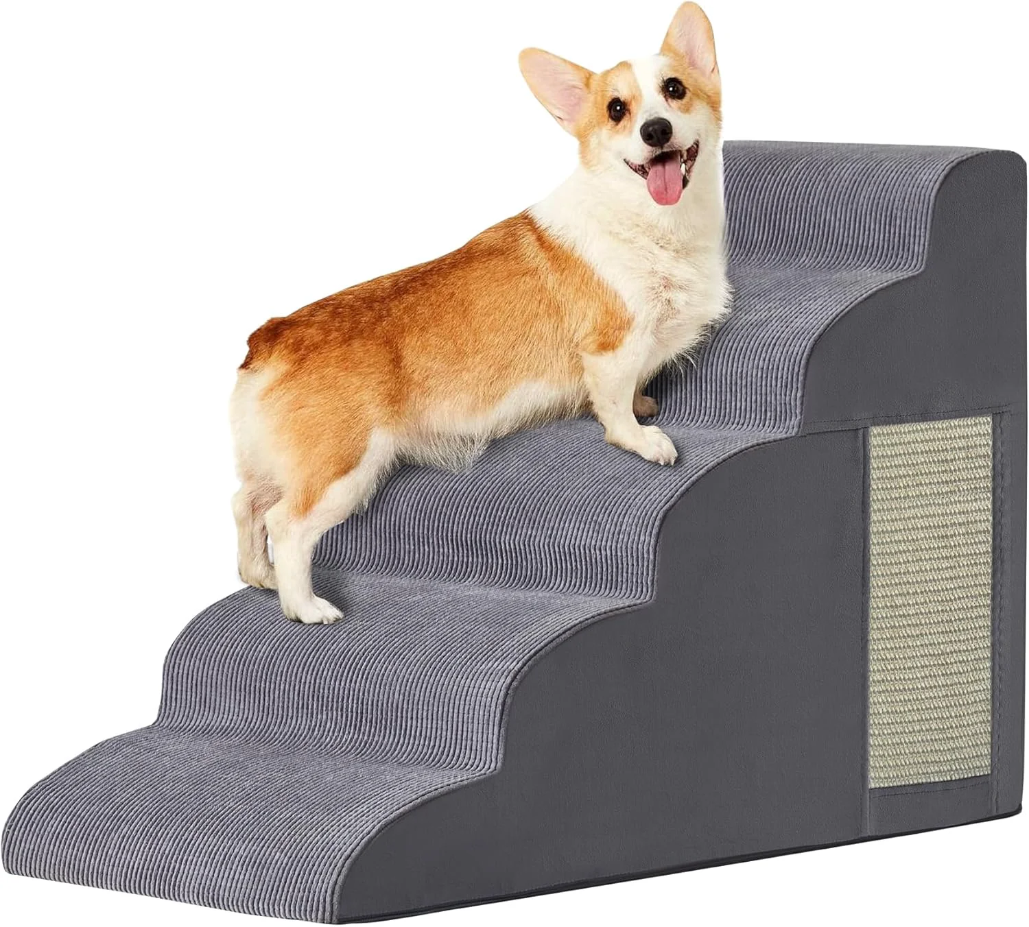 Original Pet Stairs Dog Stairs for Small Dogs Dogs Steps 5-Step Curved Dog Ramp for Bed Couch Sofa Car and Chairs Non-Slip Bottom Design Cat Scratching Board High Density Foam Portable Pet Step Grey Fast