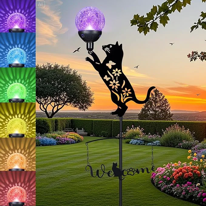 Original Cat Solar Lights Outdoor Garden Decor 40 Black Cat Stake Soft