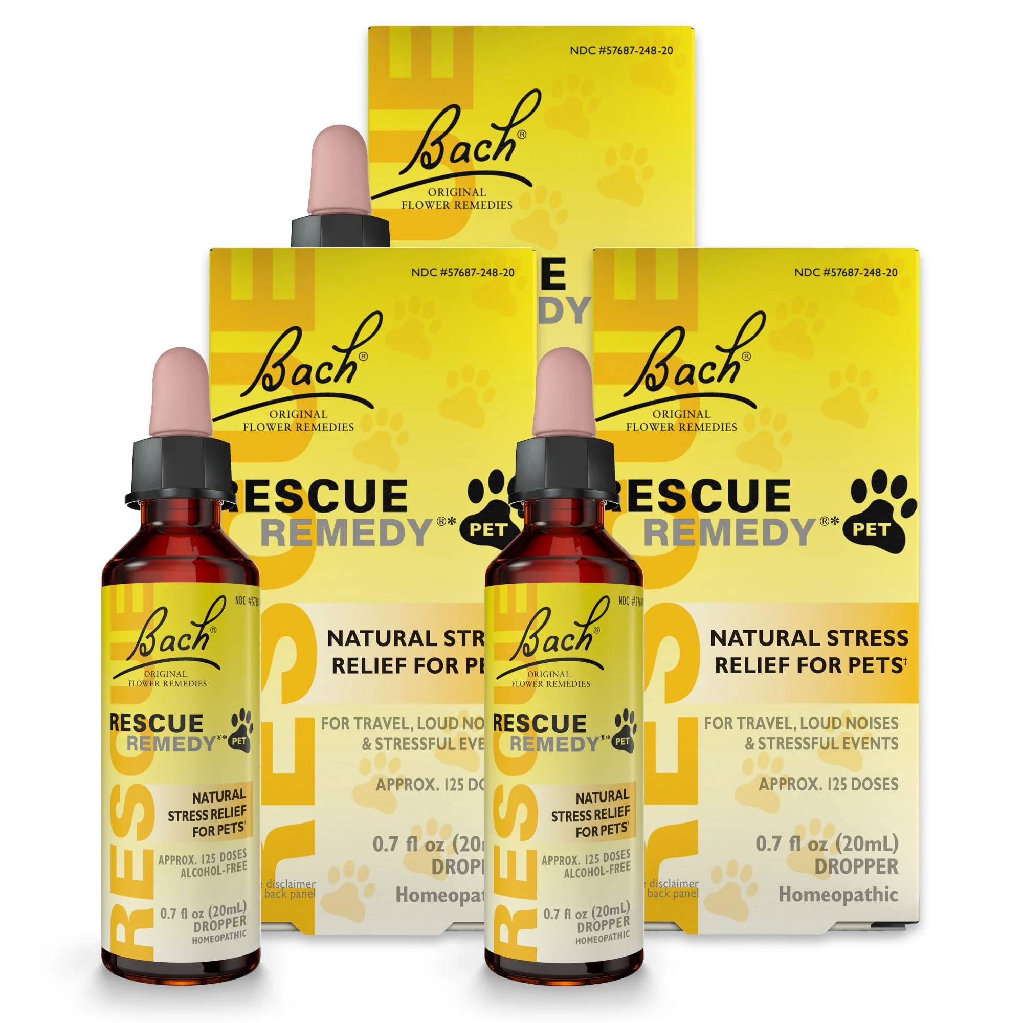 Recyclable RESCUE Remedy Pet Dropper - 20mL Pack of 3 Stress Tension Support for Dogs Cats Top-Quality