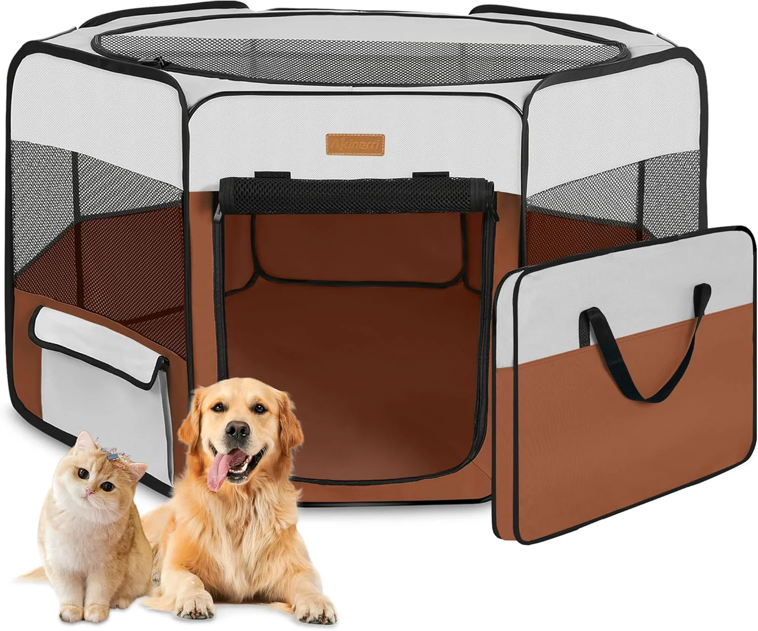 Prestigious Dog Playpen Portable Pet Play Pen for Cat Puppies Rabbits Chickens Foldable Large-Capacity Pet Tent for Indoor Outdoor Travel Camping Brown Modern