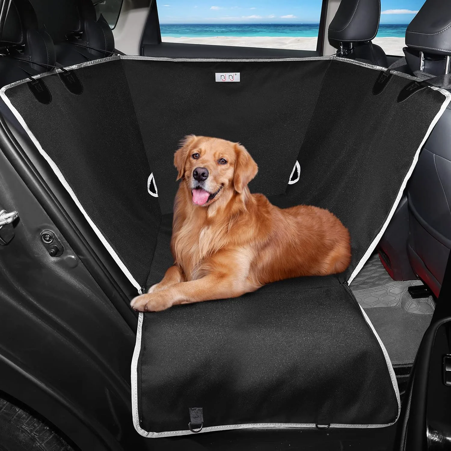 Expertly Made njnj Dog Car Seat Cover for Back Seat - Waterproof Dog Half Hammock for Cars Scratchproof Pet Backseat Protector Perdurable Non-Slip Booster Seat for Small Medium and Large Dogs Functional