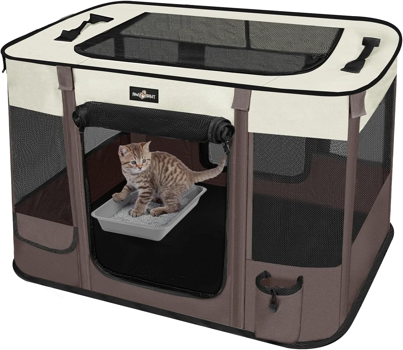Classic Foldable Pet Kitten Playpen Upgrade Waterproof Portable Cat Dog Playpen Kennel Tent for Small Dog Cat Removable Shade Cover Indoor Outdoor Use for Small Pet Brown Optimized