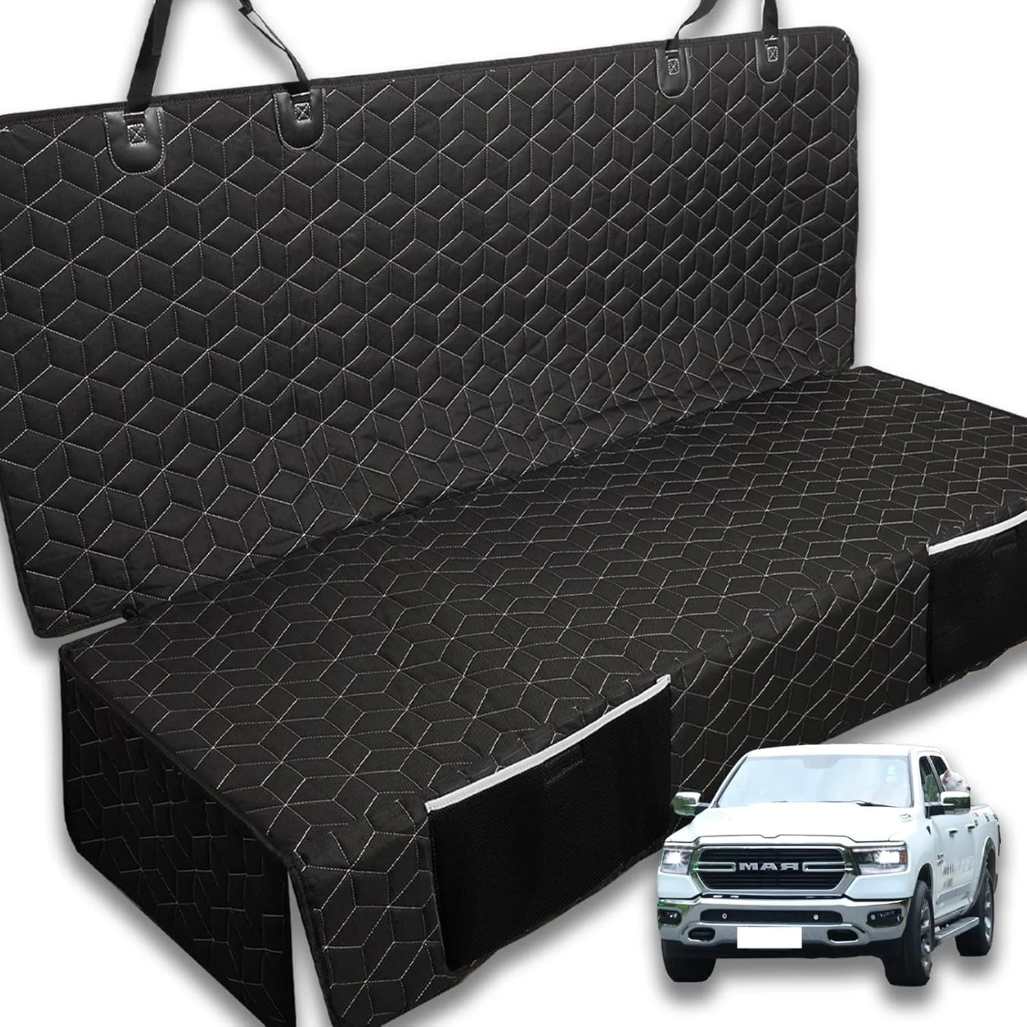 Premium Material Dog Car Seat Covers for Back Seat Waterproof Pet Bench Seat Covers for Trucks Ford f150 Ram1500 Nissan Frontier Toyota Tacoma GMC Canyon Silverado Scratch Nonslip Truck Seat Cover for Dogs Top-Quality