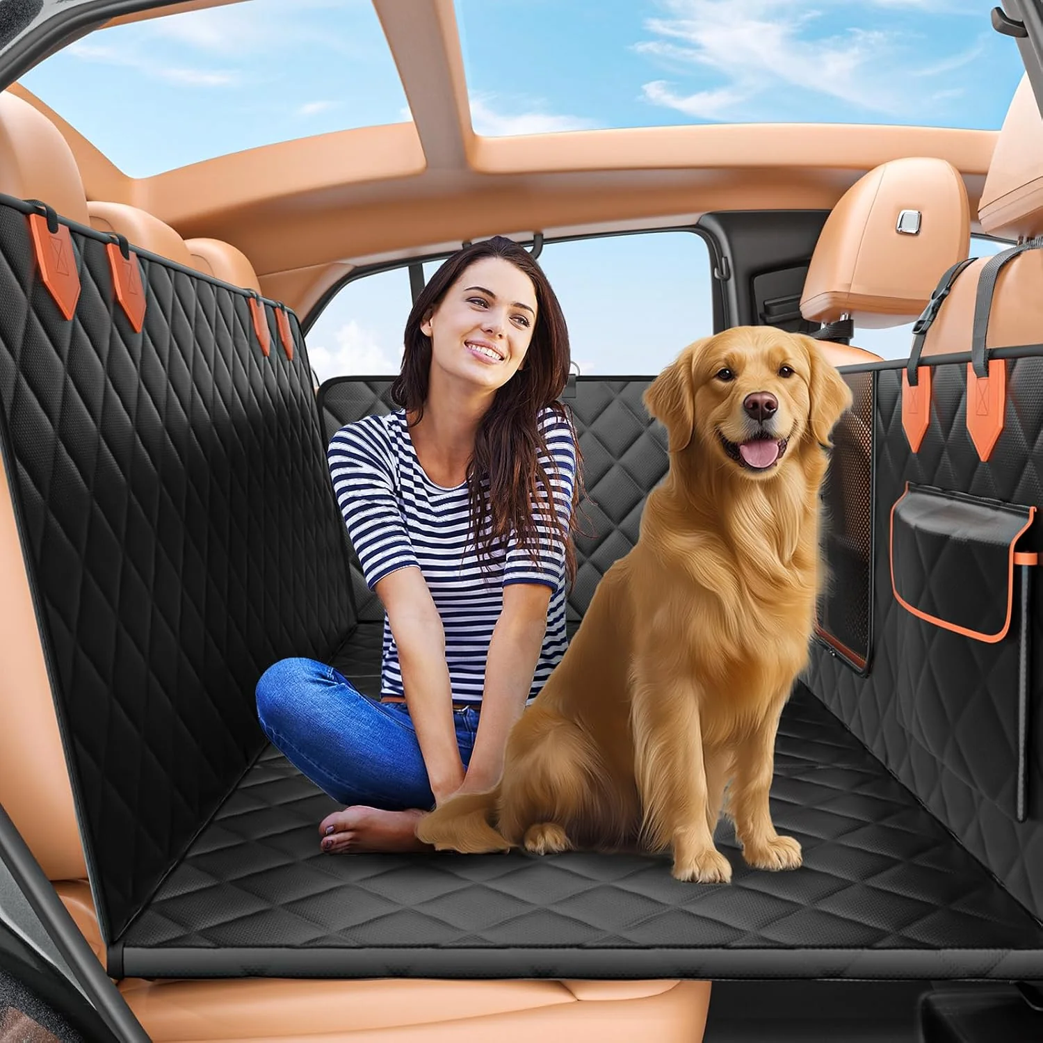 Optimized Back Seat Extender for Dogs Hard Bottom Holds 500lbs Waterproof Dog Car Seat Cover for Back Seat Truck-Large Space Dog Hammock for Truck Smart