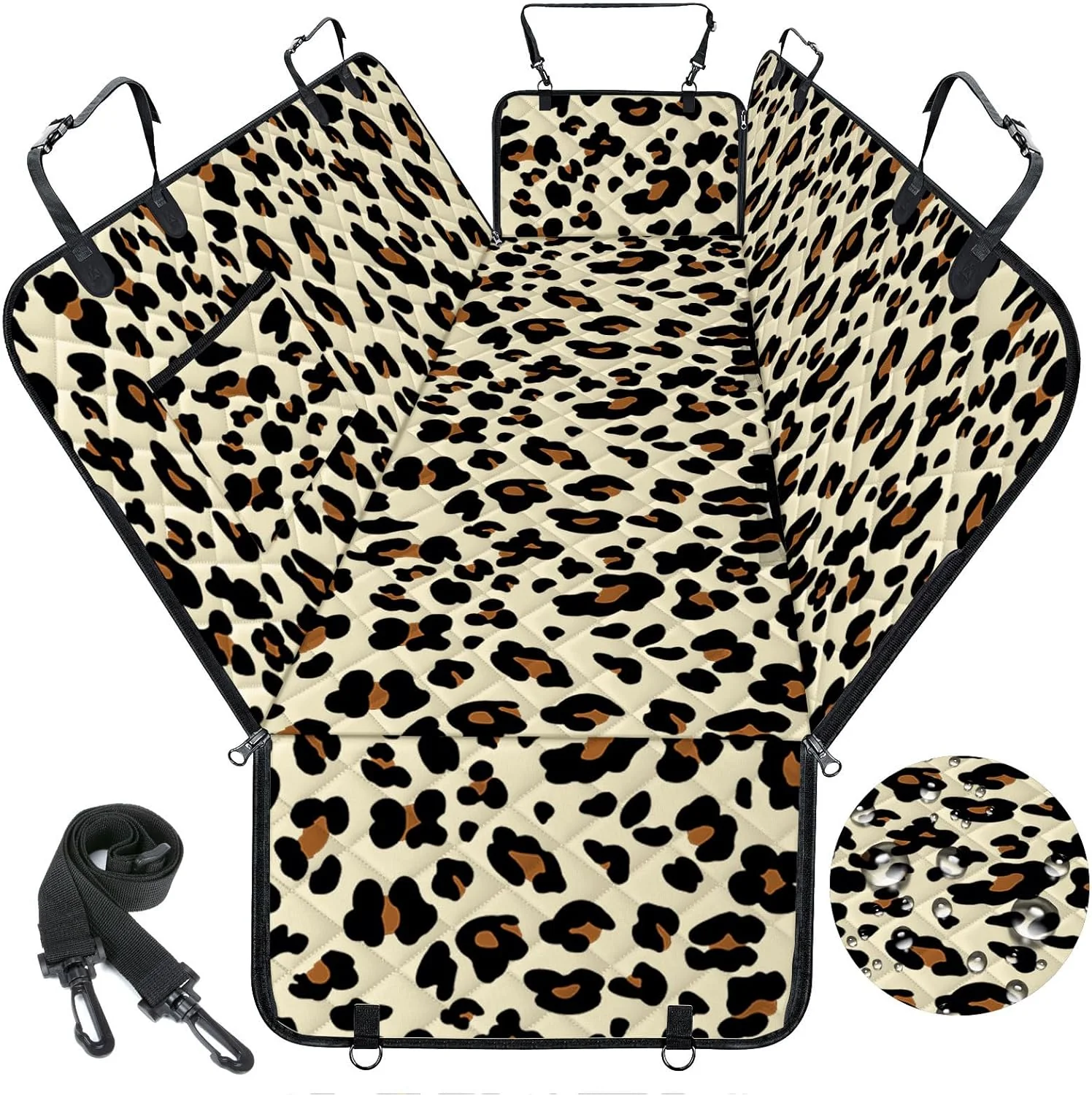Natural Dog Car Seat Cover Durable Waterproof Scratch Proof Nonslip Dog Hammock Back Seat Covers with Pocket for Cars SU and Trucks - S Leopard Black Crafted