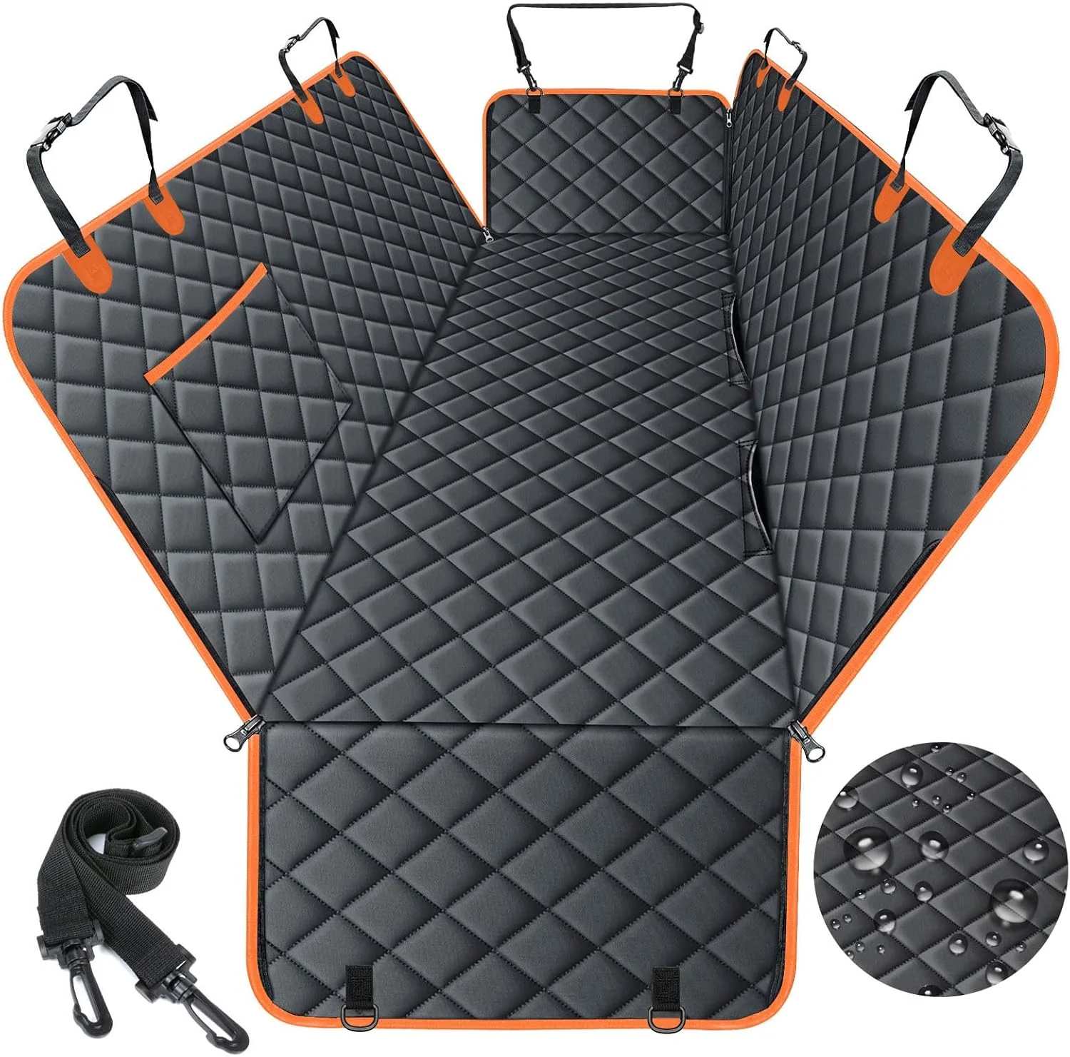 Flexible Dog Car Seat Cover Durable Waterproof Scratch Proof Nonslip Dog Hammock Back Seat Covers with Pocket for Cars SU and Trucks - S Black Orange Artisan