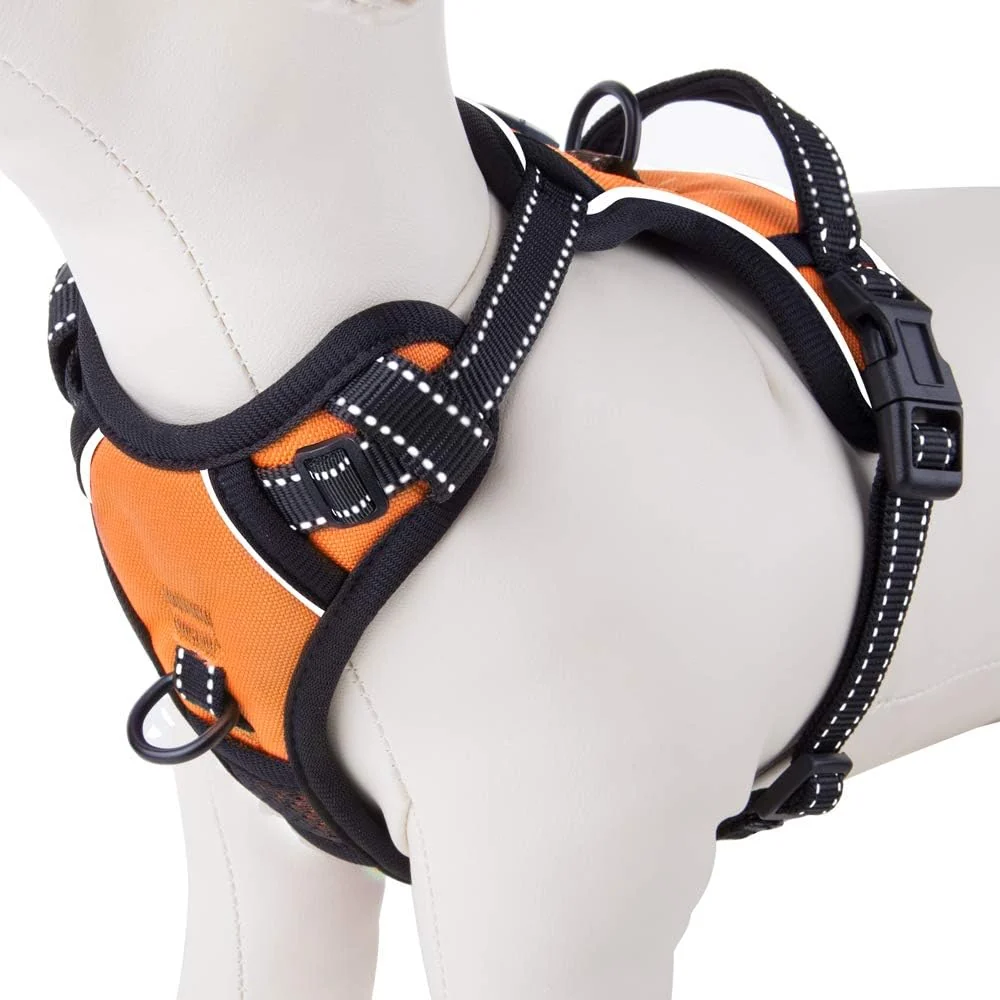 Enhanced PHOEPET No Pull Dog Harnesses for Small Puppies Reflective Adjustable Front Clip Vest with 2 Metal Leash Attachment Hooks Soft Handle S Orange Solid