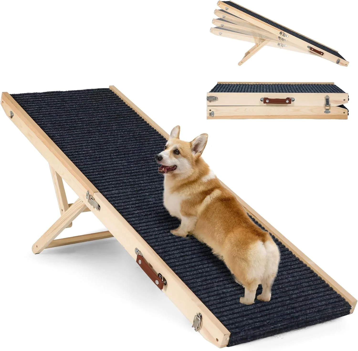 Crafted Foldable Dog Ramp for Bed 4 Adjustable Portable Pet Ramps 40 Long Pet Ramp for Small Dogs for High Beds Dog Step for Large Dogs Stairs for Car Couch Green