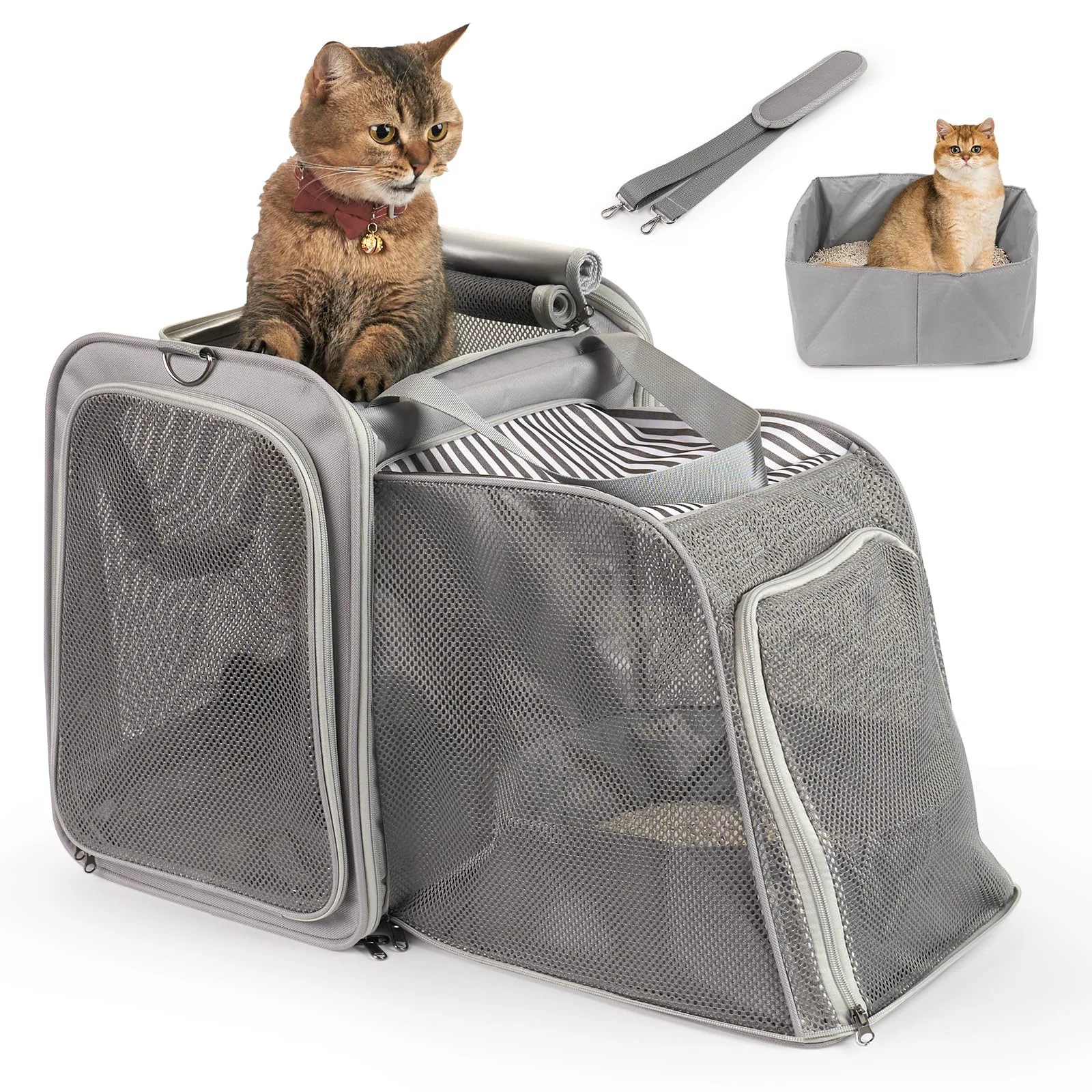 Enhanced LitaiL Cat Carrier with Litter Box – Expandable Travel Carrier for Cats Up to 20 lb 16.5-Inch Long Premium