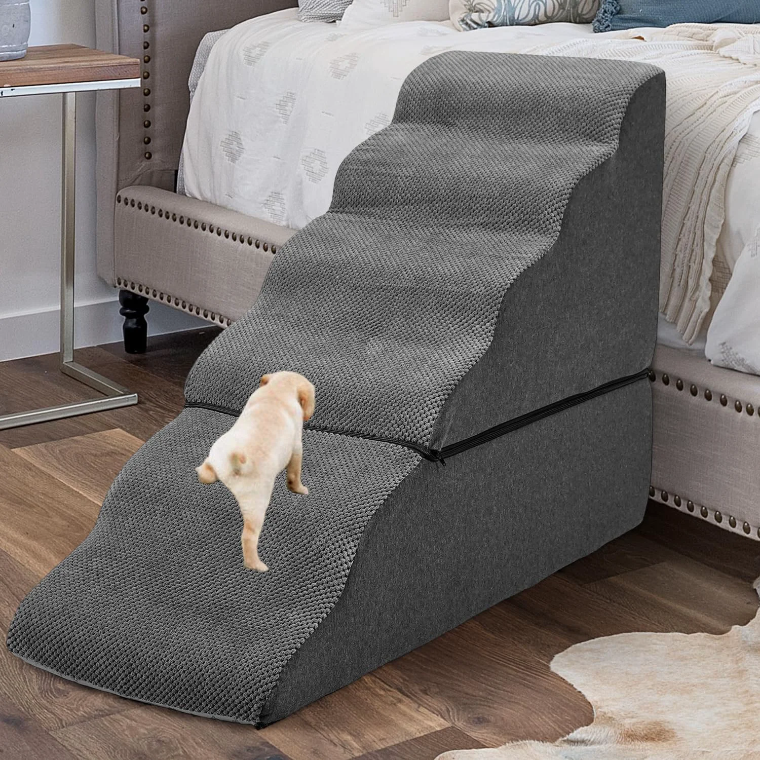 Durable Dog Step Stairs for High Beds 30-36 inches Tall 6-Step Doggy Steps for Puppies 33D Foam Pet Stairs Steps for Small Meduim Dogs Dog Ramp for Old Dogs Cats Dark Grey Solid