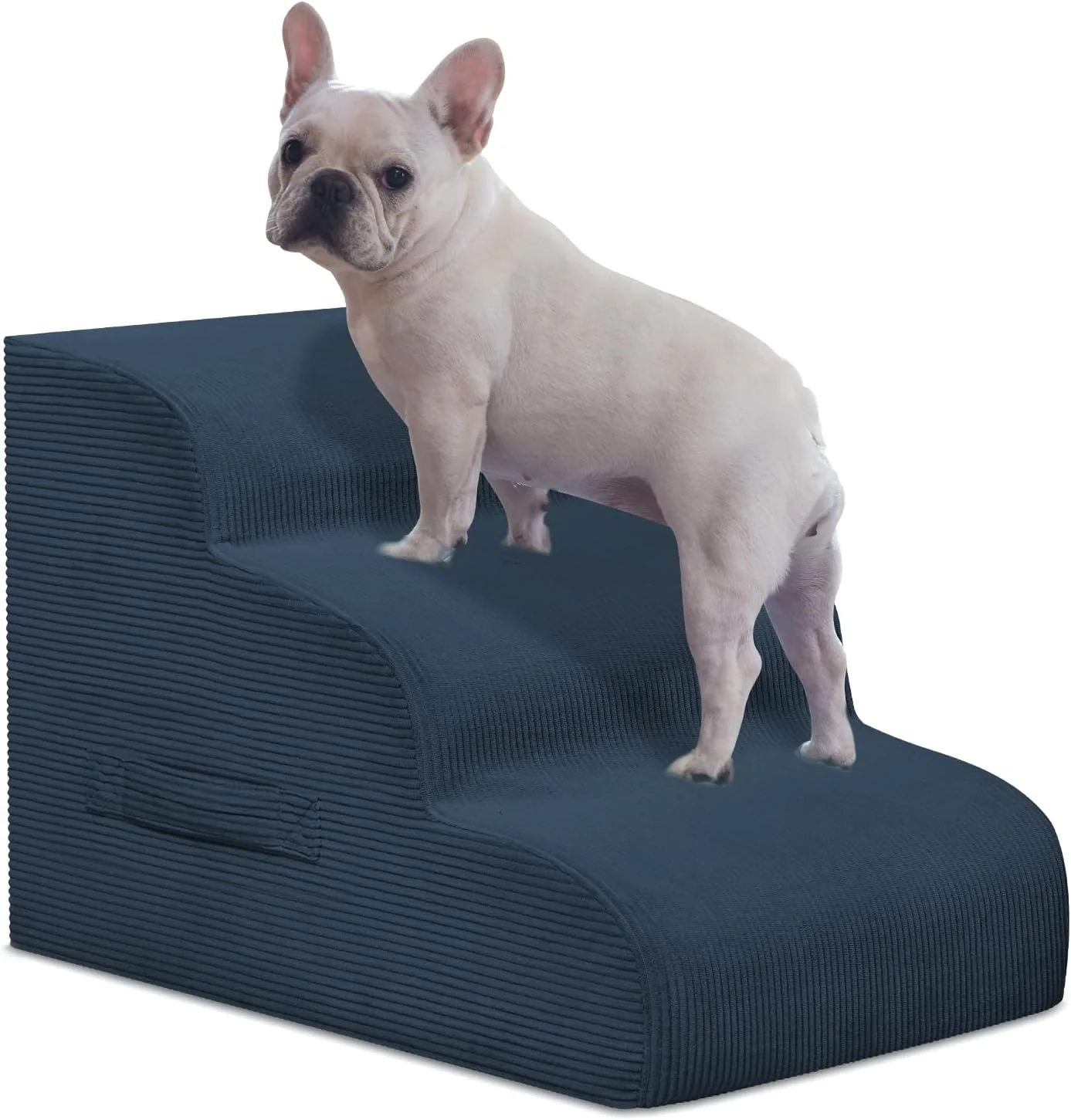 Expertly Made Dog Steps for Small Dogs 3-Step Pet Ramp Stairs for High Beds and Sofa Non-Slip Pet Stairs for Small Dogs and Cats Removable and Easy to Clean Cover Navy Prestigious