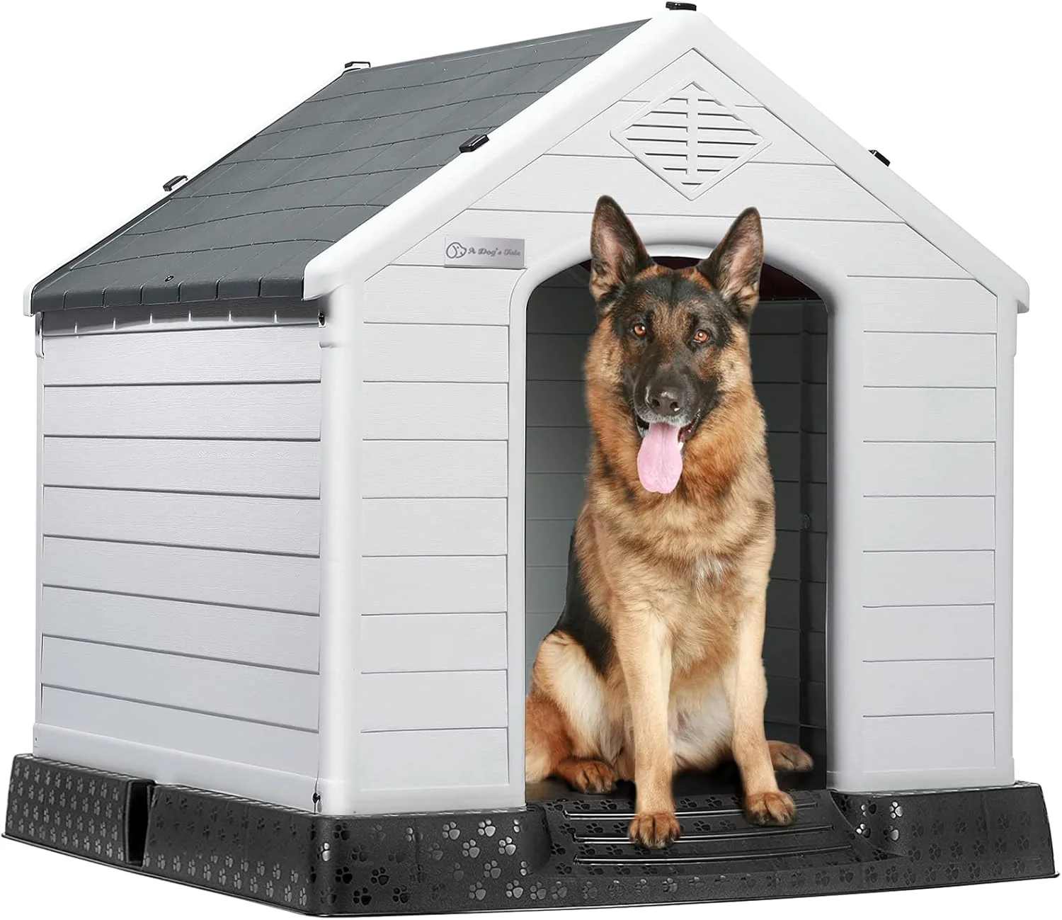 Healthy LEMBERI Durable Waterproof Plastic Dog House for Small to Large Sized Dogs Indoor Outdoor Doghouse Puppy Shelter with d Floor Easy to Assemble Gray 42''L 38''W 39''H High-End