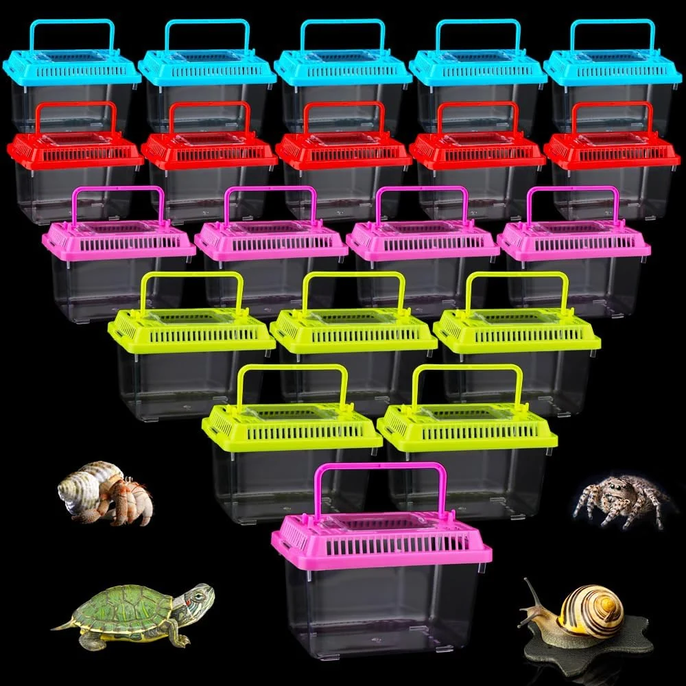 First-Class 20 Pack Small Plastic Reptile Carrier Tarantula Enclosure Snake Breeding Box Hatching Container for Spider Fish Turtle Hermit Crab Bearded Dragon Lizard 5.1 x 3.5 x 3.5 Inch Fast