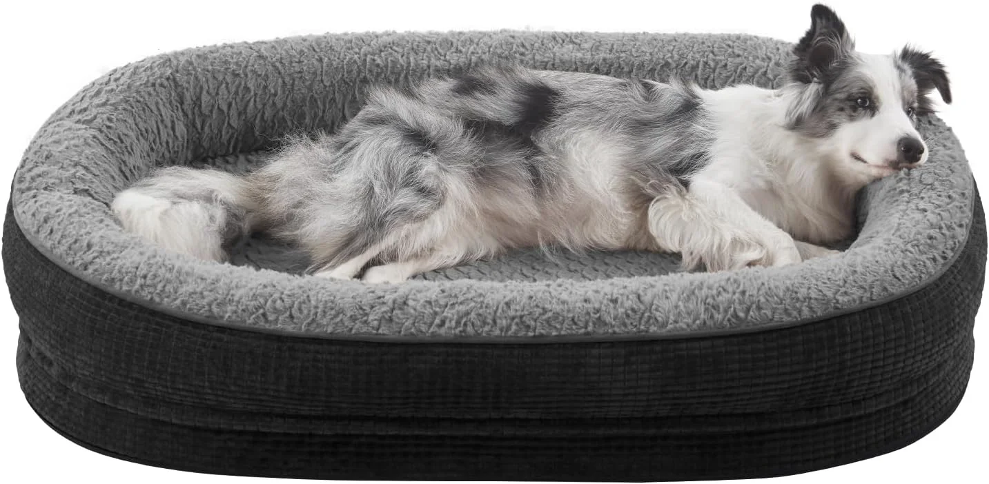 High-End JOEJOY Orthopedic Dog Beds Large Sized Dog Egg-Crate Memory Foam Pet Couch Bed with Bolster Sides Waterproof Lining Removable Washable Cover Non-Slip Bottom Black High-Quality