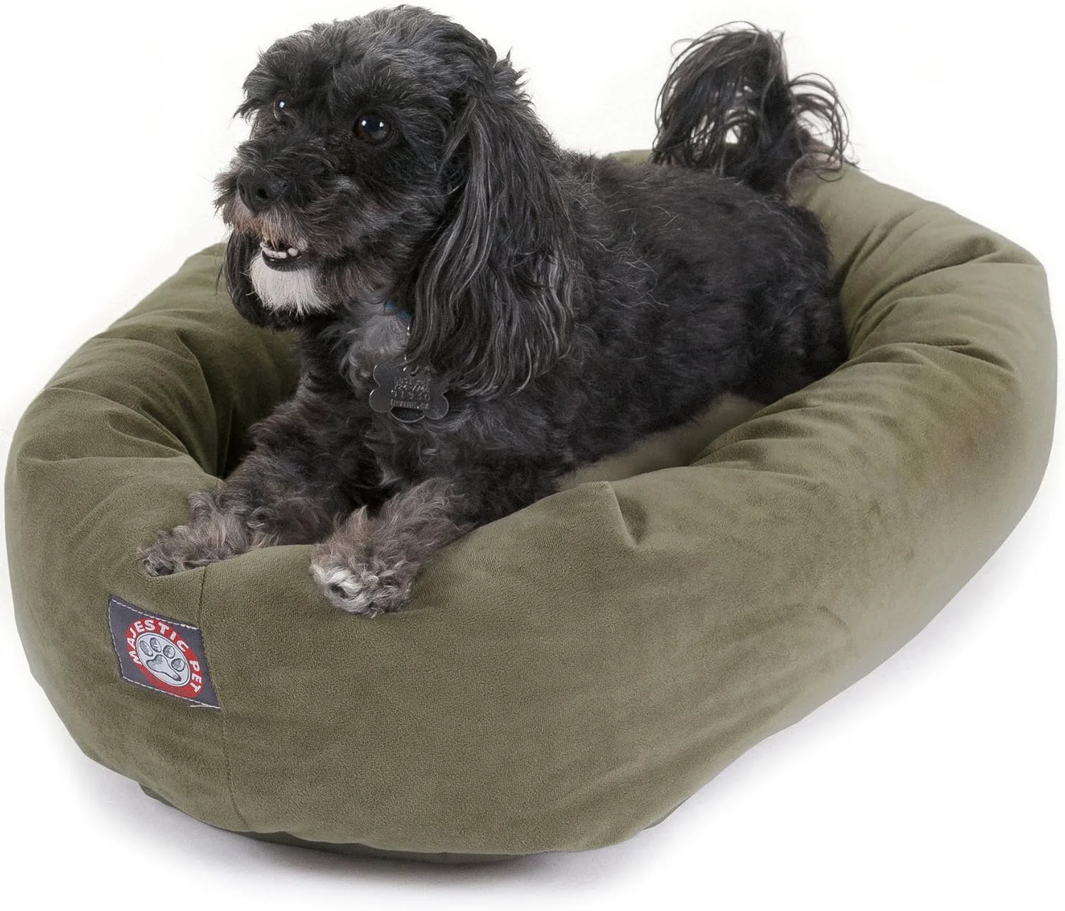 Convenient Majestic Pet 24 Inch Suede Calming Dog Bed Washable 24x19x7 Inch – Cozy Soft Round Donut Dog Bed with Spine Support for Dogs to Rest Their Head - Pet Bed Small – Sage Natural