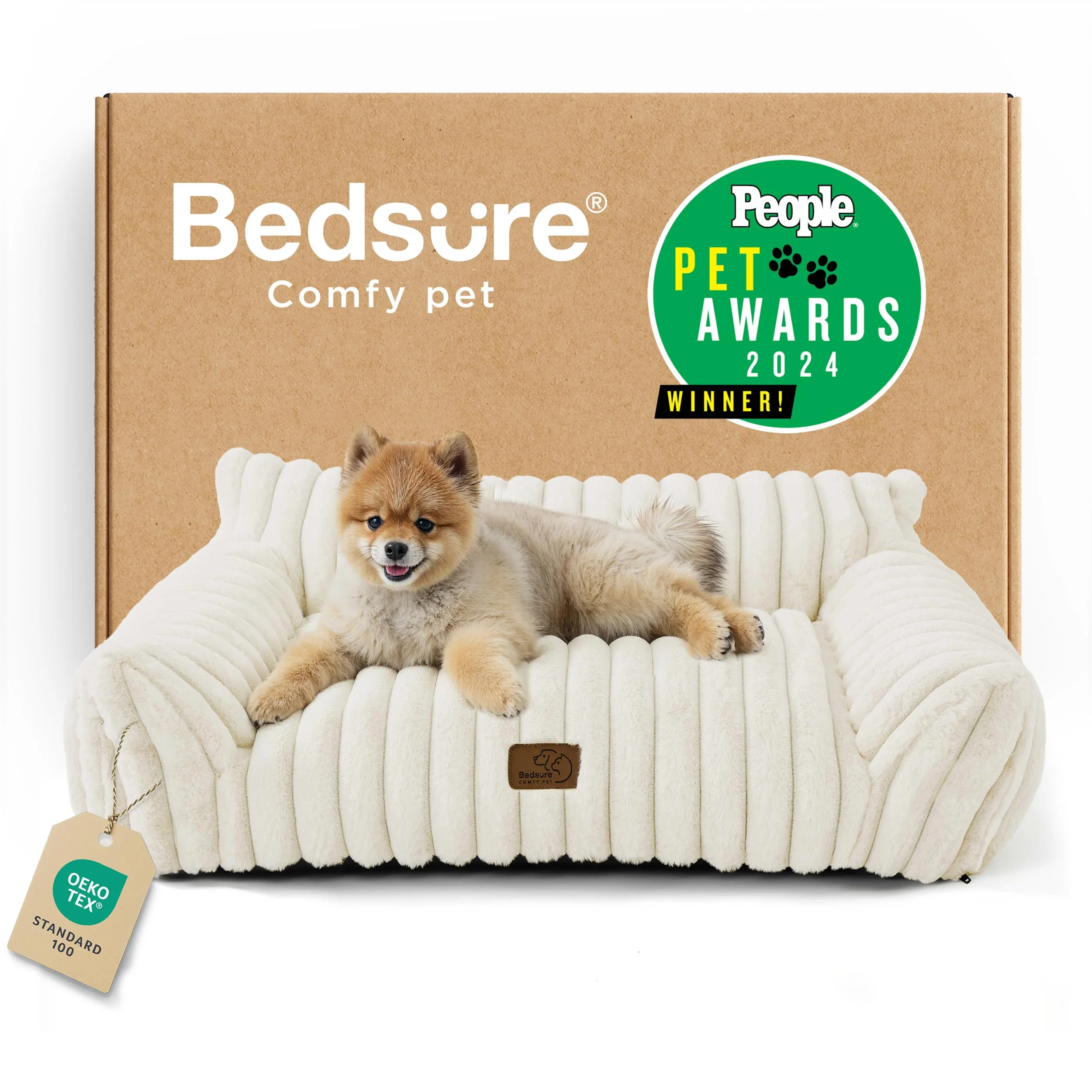 Smart Bedsure Cute Cat Couch for Pets - 30in Cream Corduroy Pet Sofa with Removable Cover Verified