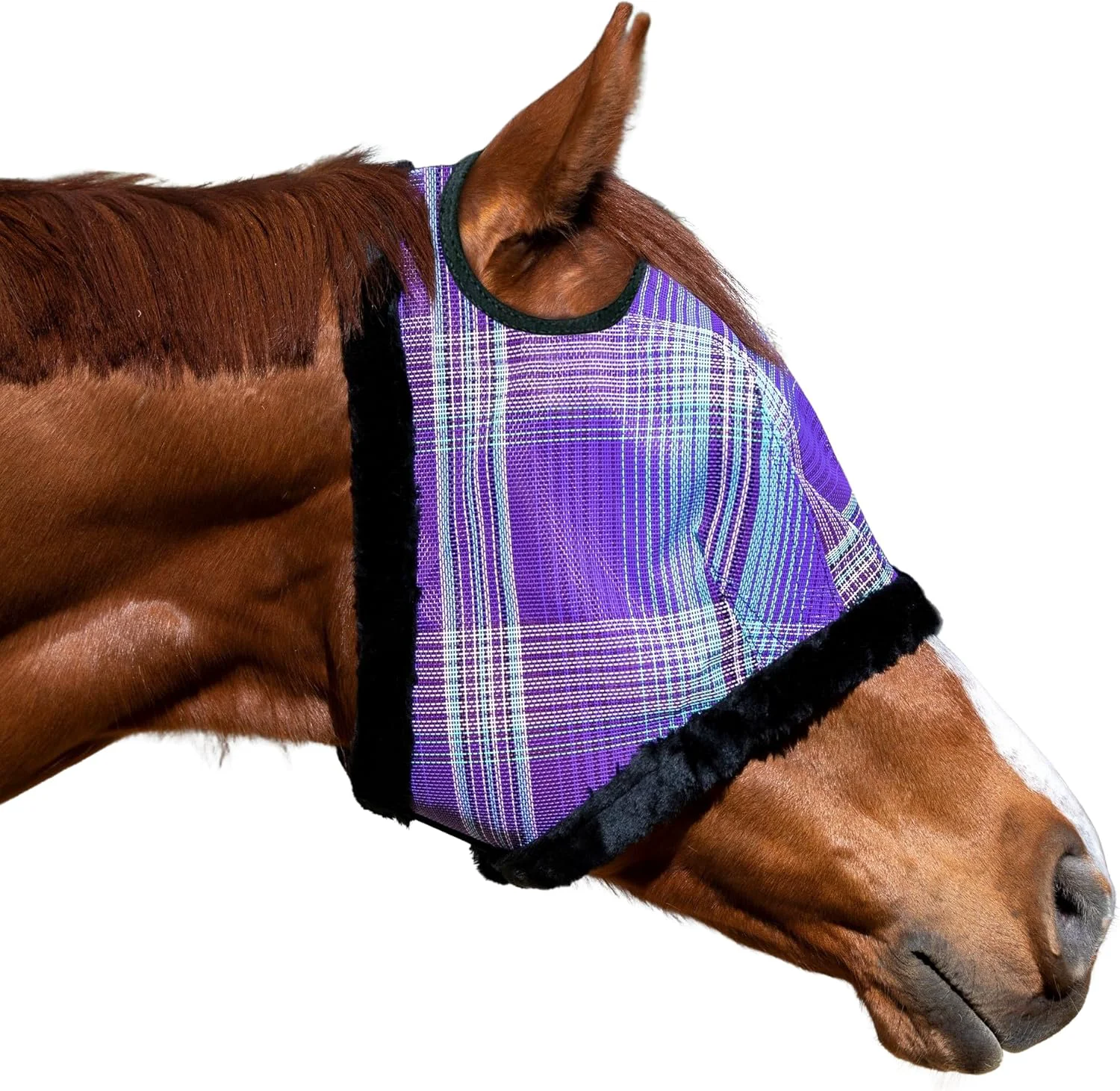 Fashionable Kensington UV Fly Mask with Fleece Trim - Protective Mask with Dual Ear Opening Forelock dom - Large Lavender Mint Healthy