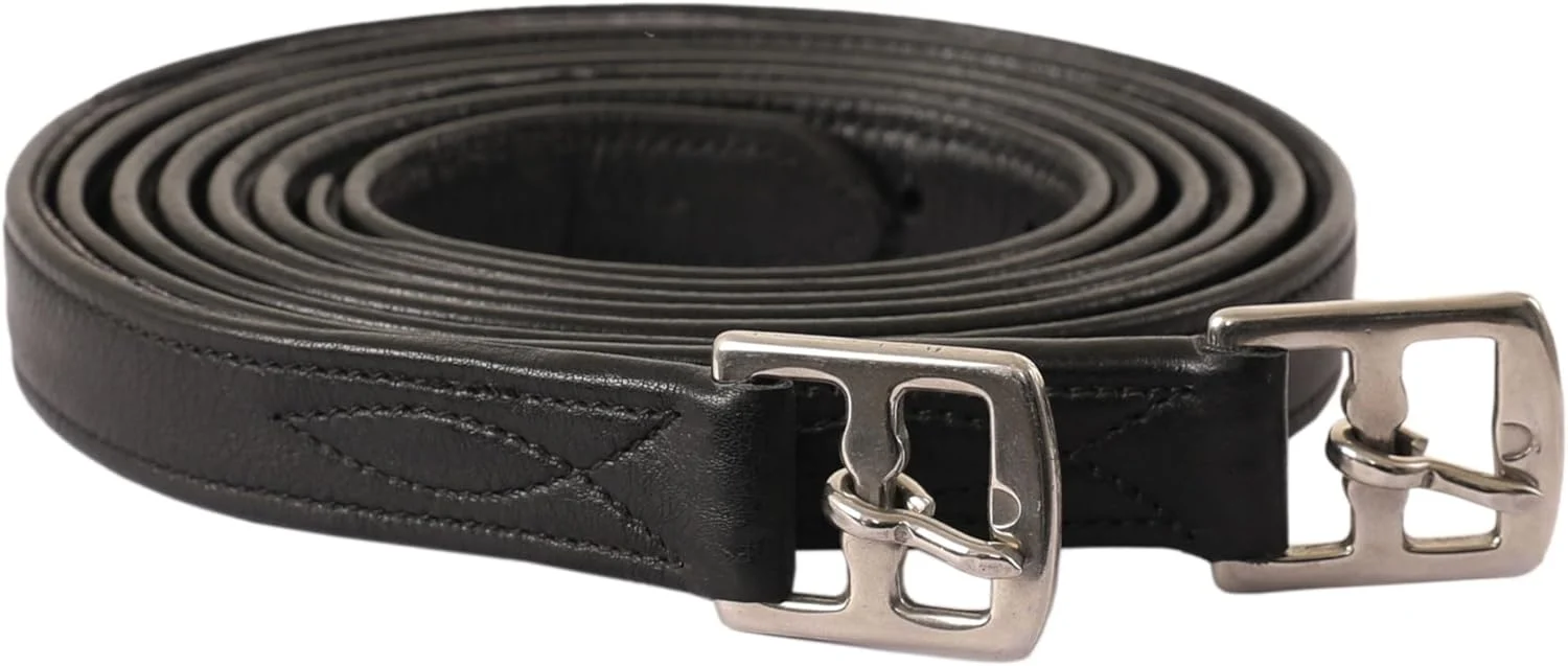 Next-Generation Exion FlexiStrong Stirrup Leathers for English Saddles – 1 Premium Calfskin with Nylon Core – Numbered Holes Stainless Steel Buckles – Black Brown – Horse Riding Gear 48 120cm to 62 155cm Enhanced
