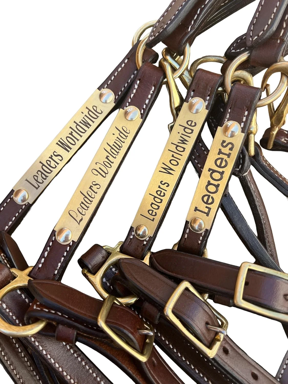 Smart Leaders 3 4 Leather Halter for Horses with Customized Engraved Name Plate Brown Leather with Solid Brass Hardware Premium