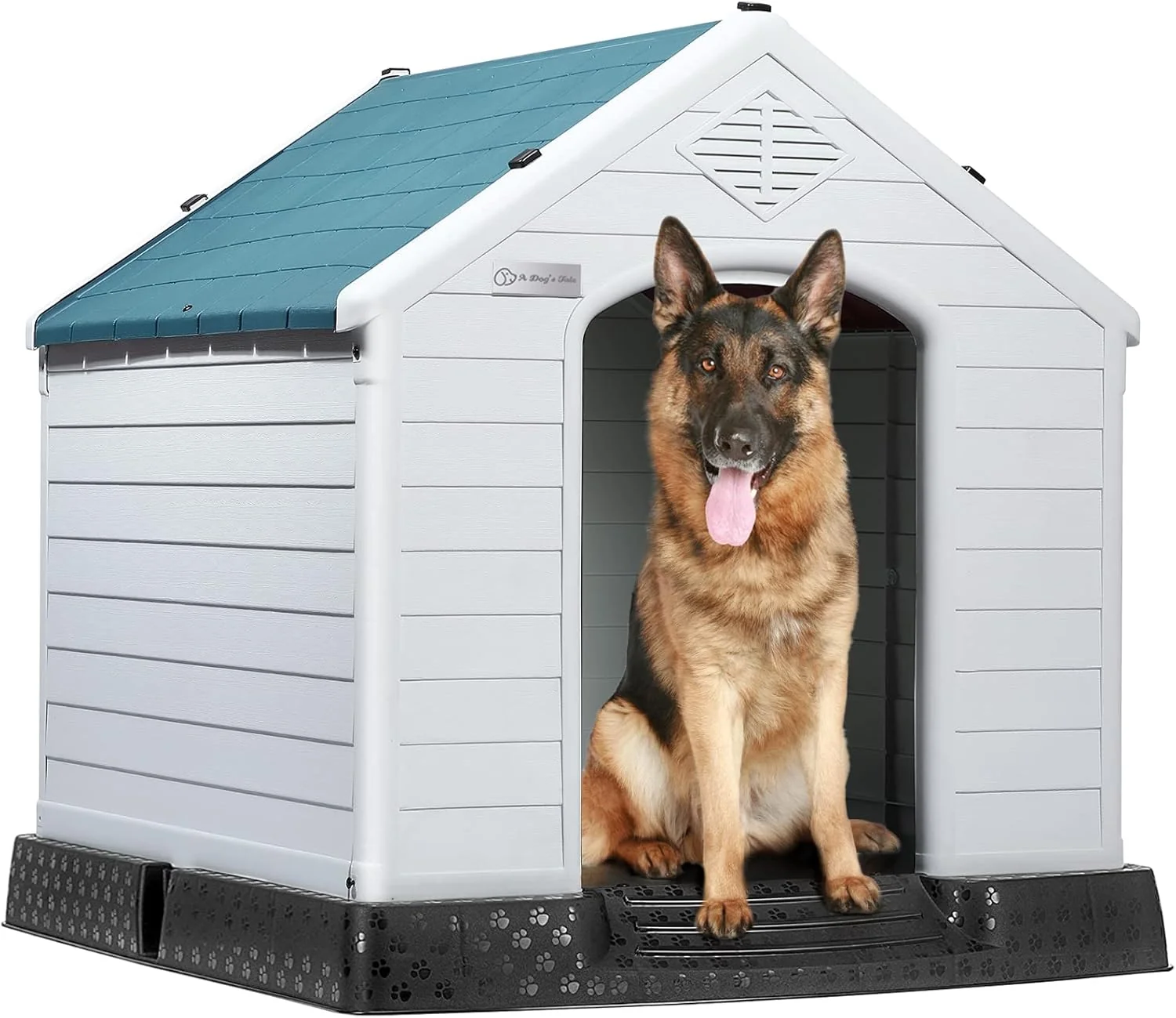 Modern LEMBERI Durable Waterproof Plastic Dog House for Small to Large Sized Dogs Indoor Outdoor Doghouse Insulated Puppy Shelter with d Floor Easy to Assemble Blue 34''L 31''W 32''H Optimized