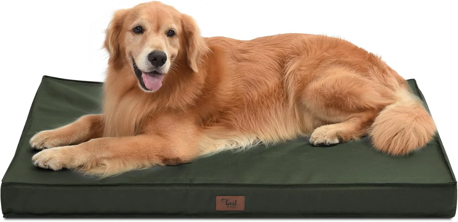 Pure Outdoor Extra Large Dog Bed Waterproof Dog Bed for Large Dogs Orthopedic Egg Foam Pet Bed with Washable and Removable Oxford Cooling Cover Dark Green Functional