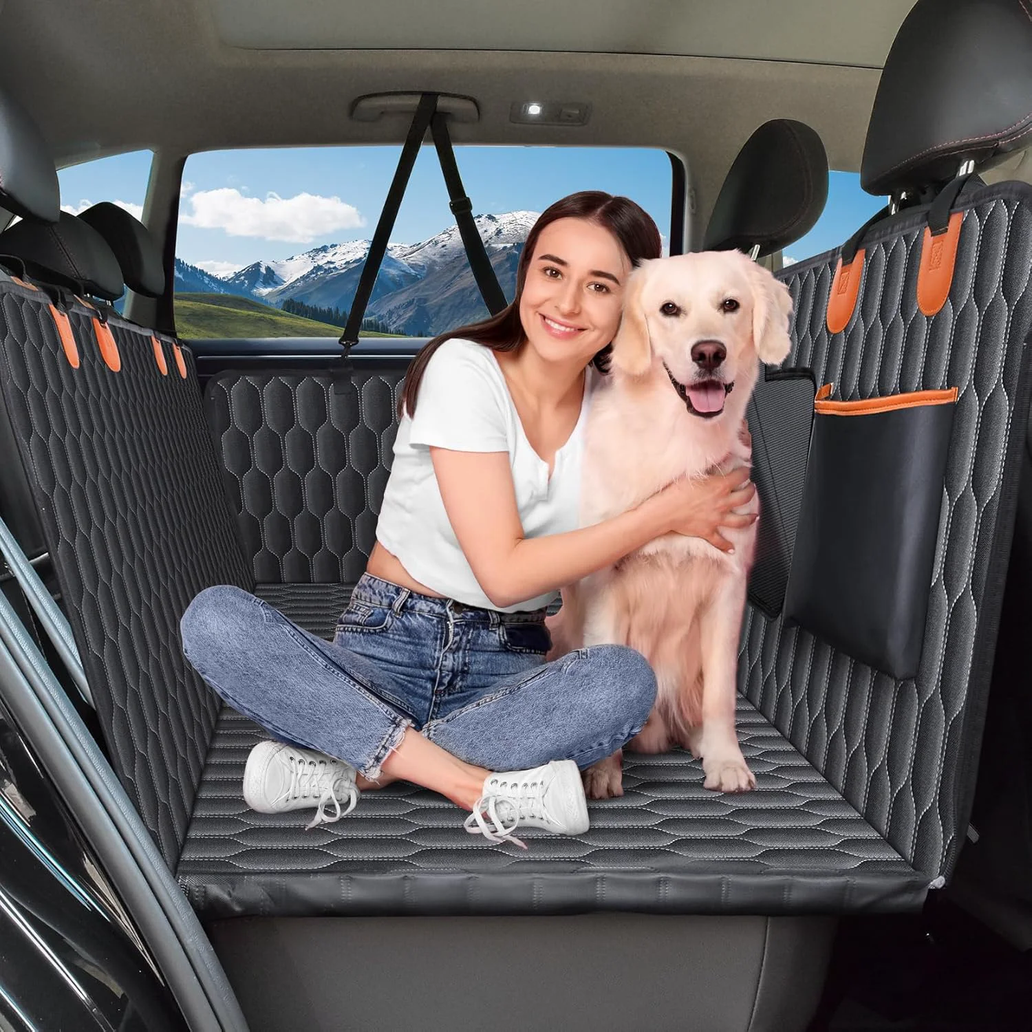 Sophisticated Back Seat Extender for Dogs-Supports 400lb Waterproof Dog Car Seat Cover Hard Bottom-Detachable 600D Heavy Duty Scratch Proof Nonslip Soft Dog Hammock for Car SU Advanced