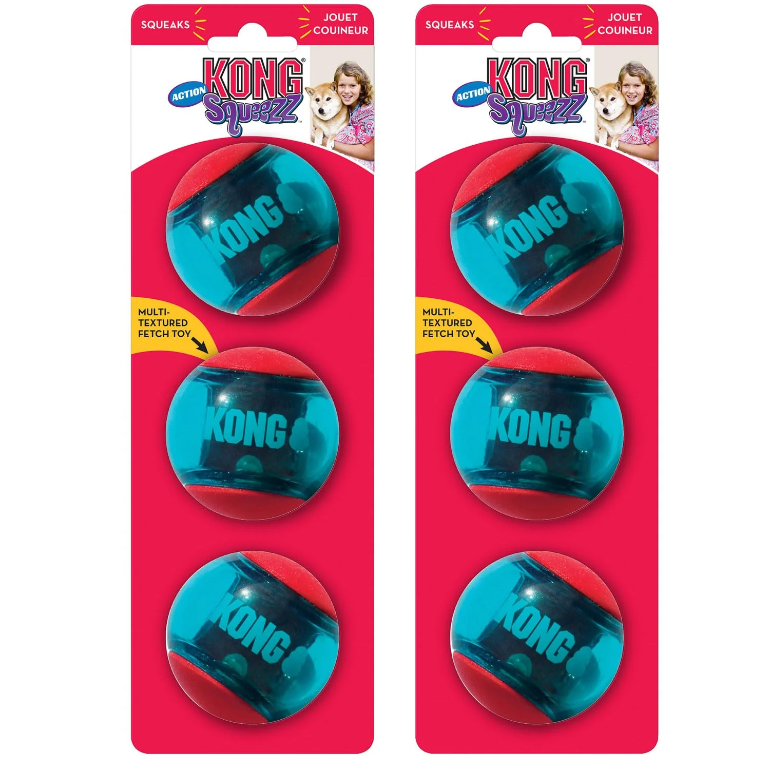 Fast KONG Squeezz Action Ball Dog Toy – Durable Red Squeaker Ball for Fetch Chewers Medium 6 Pack Contemporary