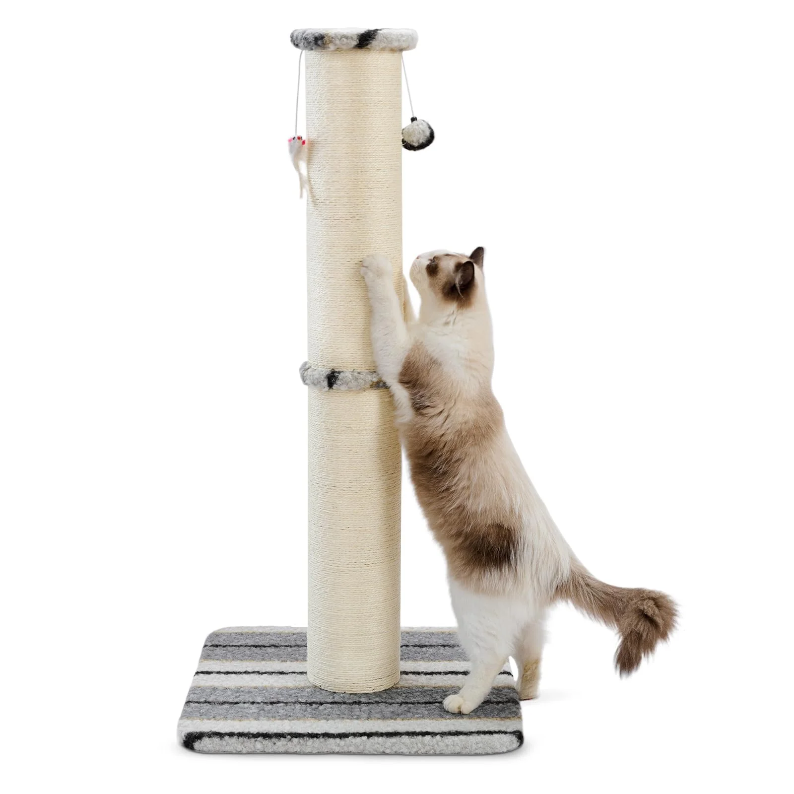 Exceptional Joydeco Cat Scratching Post 34 Inches – Heavy-Duty Sturdy Sisal Rope Hanging Ball Mice Grey Minimalist