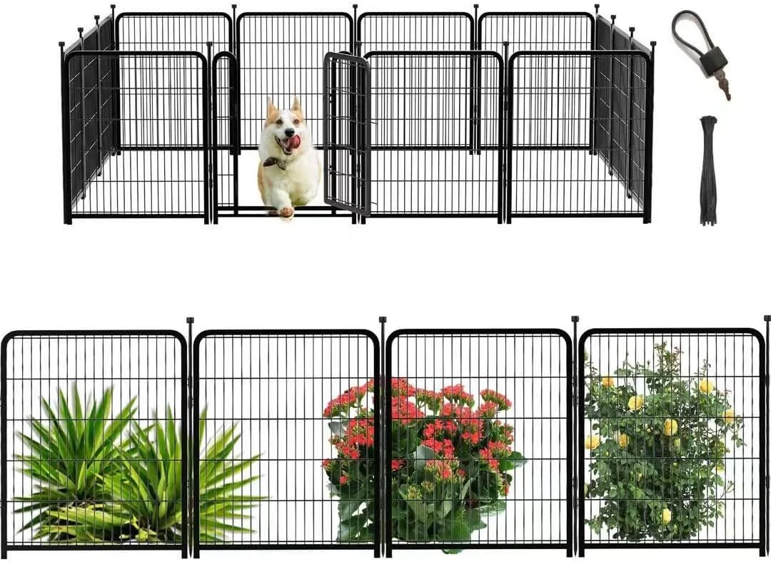 Safe Dog Playpen 48 inch H 8 Panels Total 17.7 Ft L Dog Fence Outdoor for Yard. Wide Door Low Threshold，Metal Dog Pen Heavy Duty Pet Puppy Exercise Pen for Rv Camping Garden Yard Authentic
