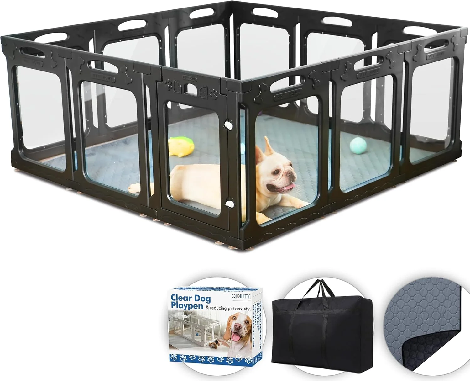 Top-Quality Clear Acrylic Dog Playpen Indoor Effectively Relieves Indoor Pet Anxiety 56 x 56 x 23.6 H Suitable for Puppy and Dog Black Contemporary